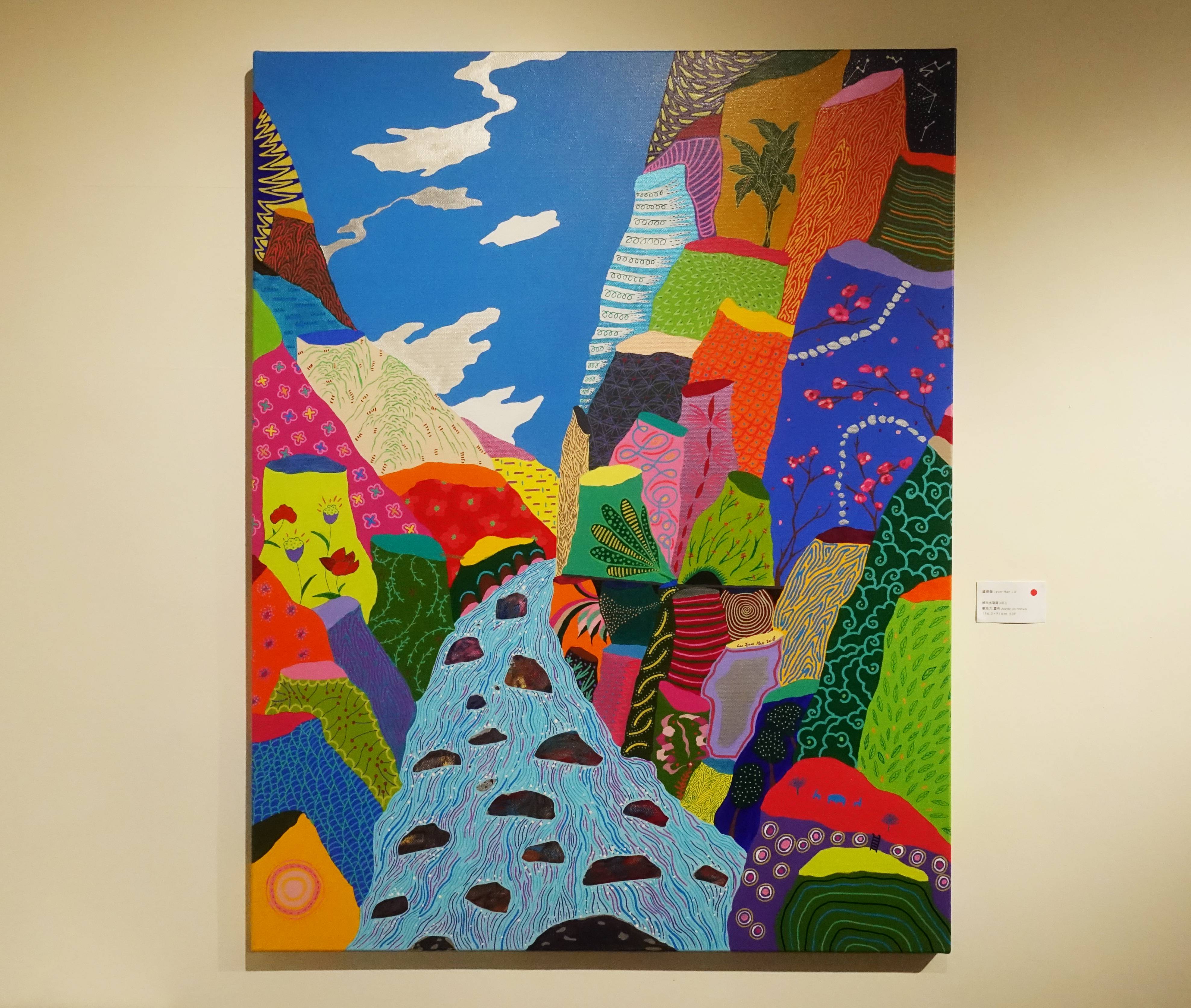盧俊翰，《峽谷水滾滾》，116.5 x 91 cm，壓克力，2018。
