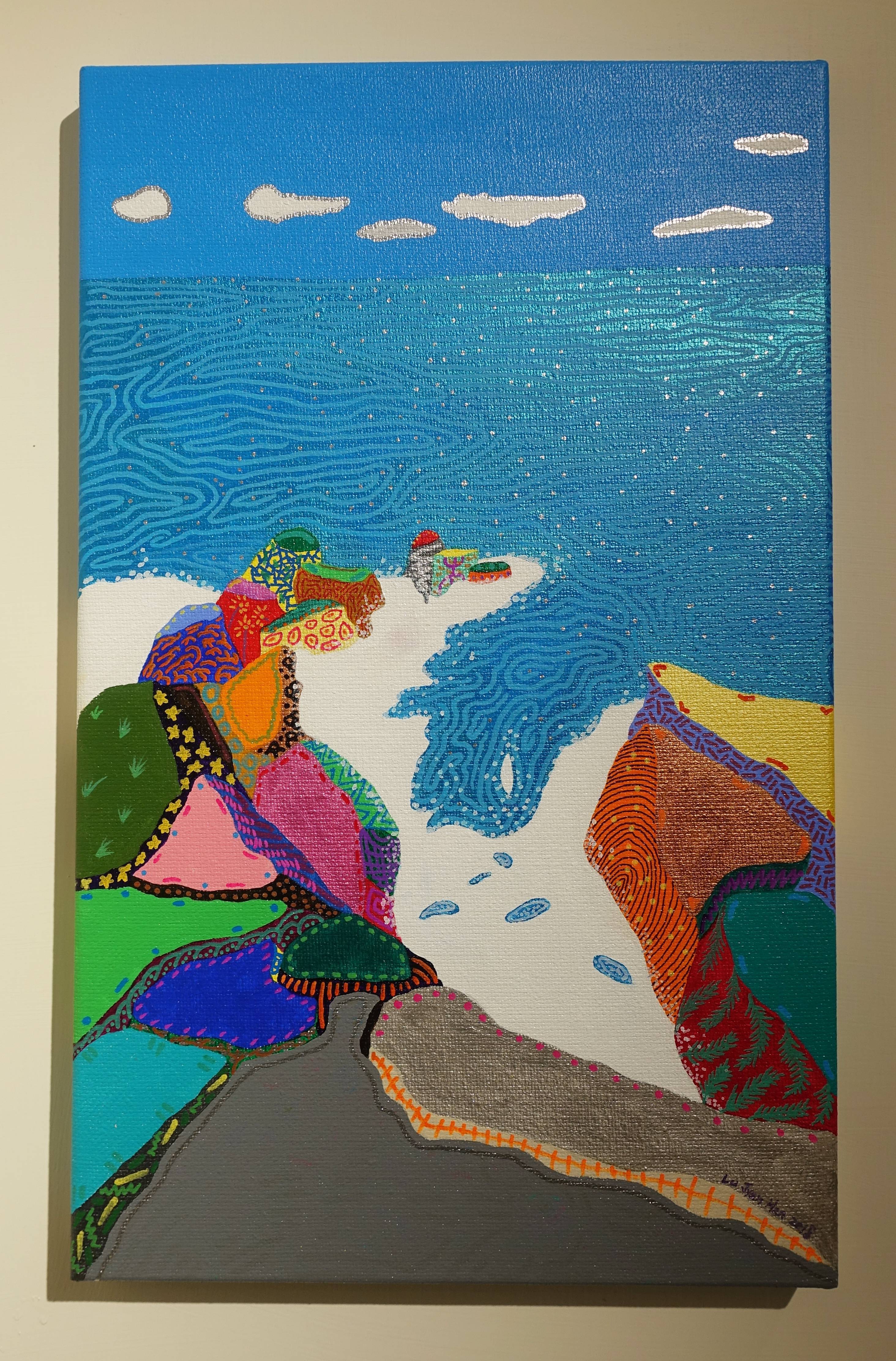 盧俊翰，《海蝕崖處觀海》，53 x 33 cm，壓克力，2018。