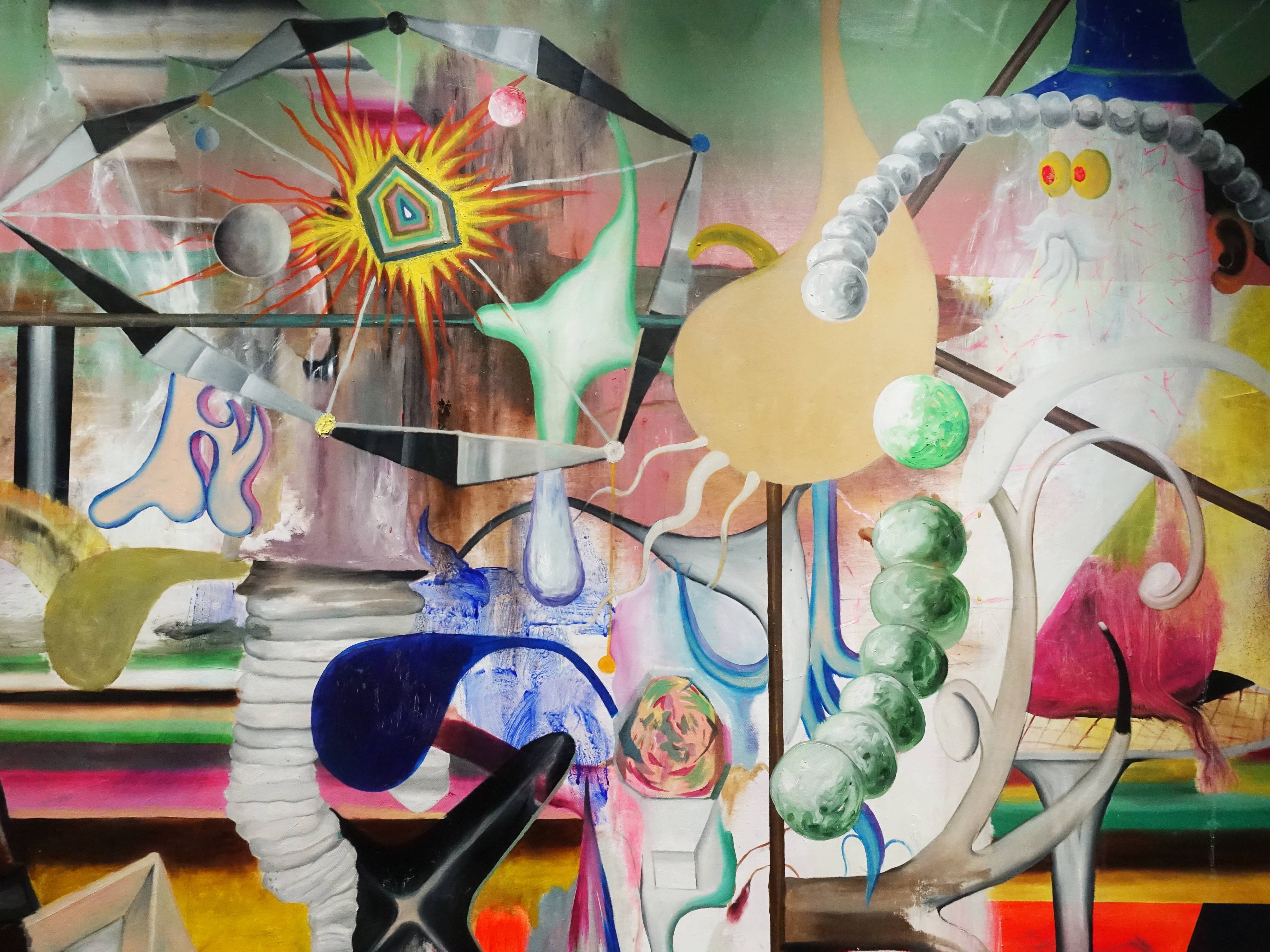 Gene Paul Martin，《Mystic Deta Bender｜神秘資料狂歡》細節，122.5 x 207.7 cm ，Oil on Canvas 油料於畫布，2019。