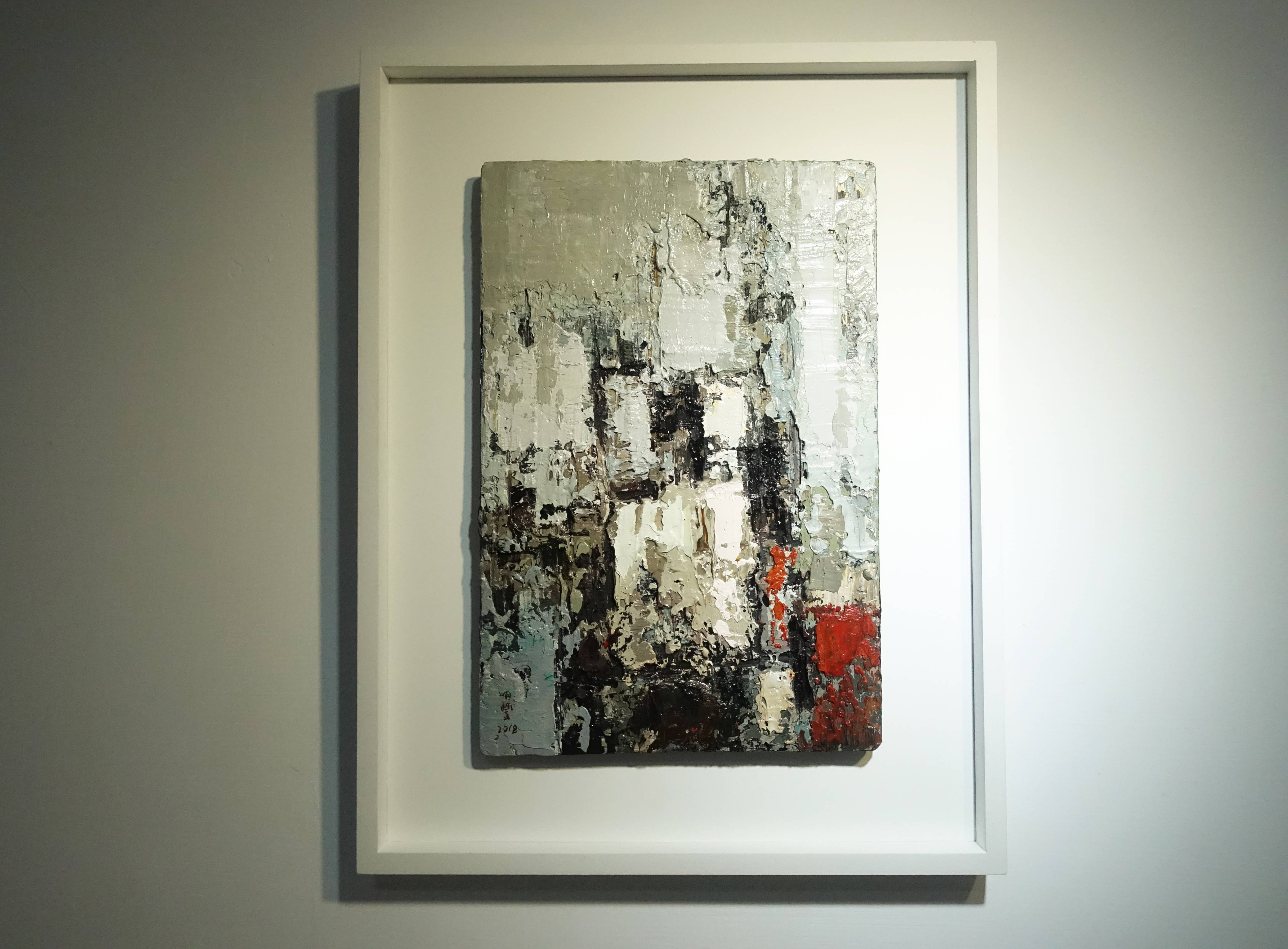 徐明豐，《城市即景之三》，35 x 24 cm，複合媒材木板，2018。