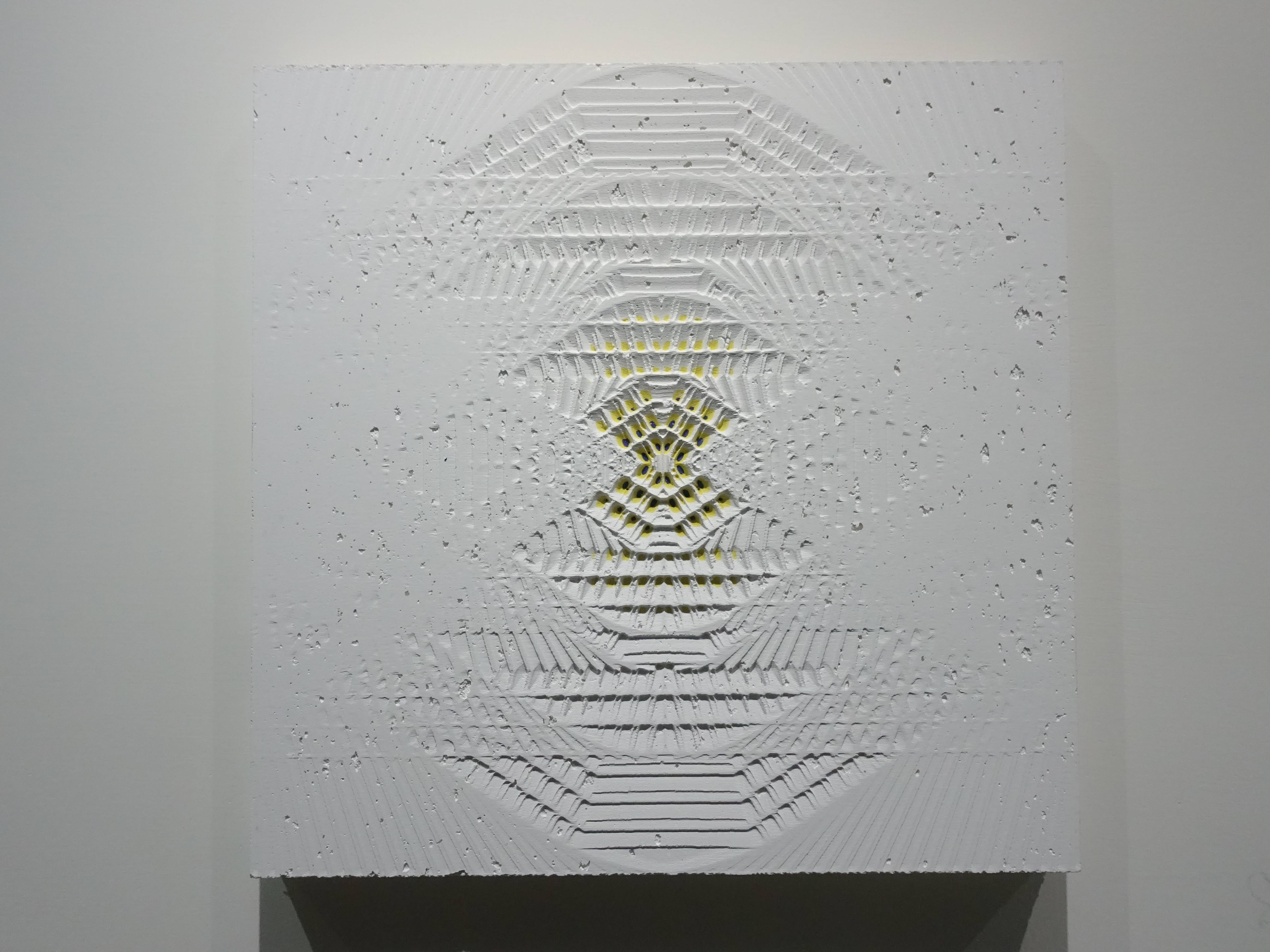 歐勁，《無題-156》，30 x 31 cm，木板、丙烯、綜合材料，2019。