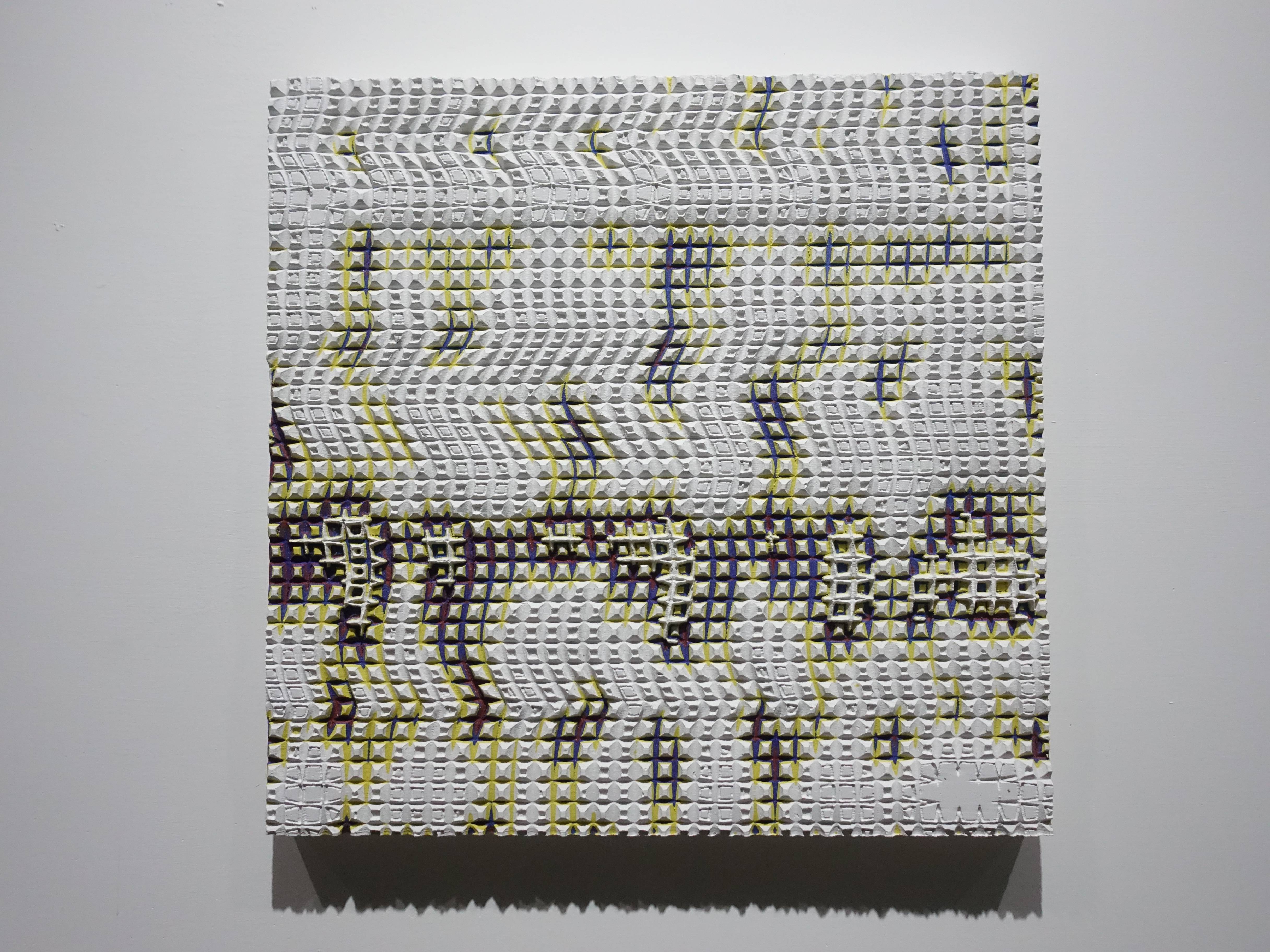 歐勁，《無題-150》，30 x 31 cm，木板、丙烯、綜合材料，2019。