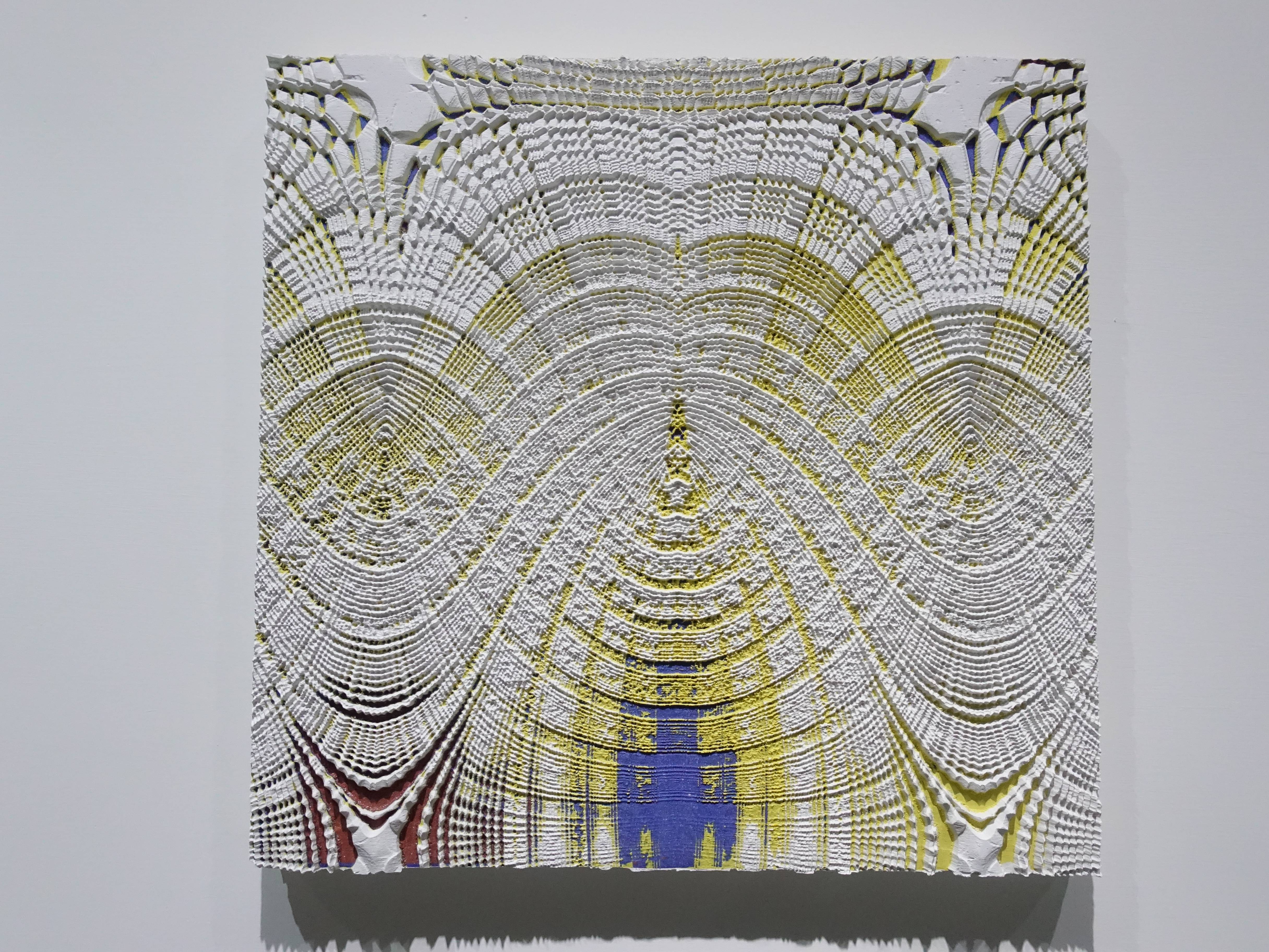 歐勁，《無題-151》，30 x 31 cm，木板、丙烯、綜合材料，2019。