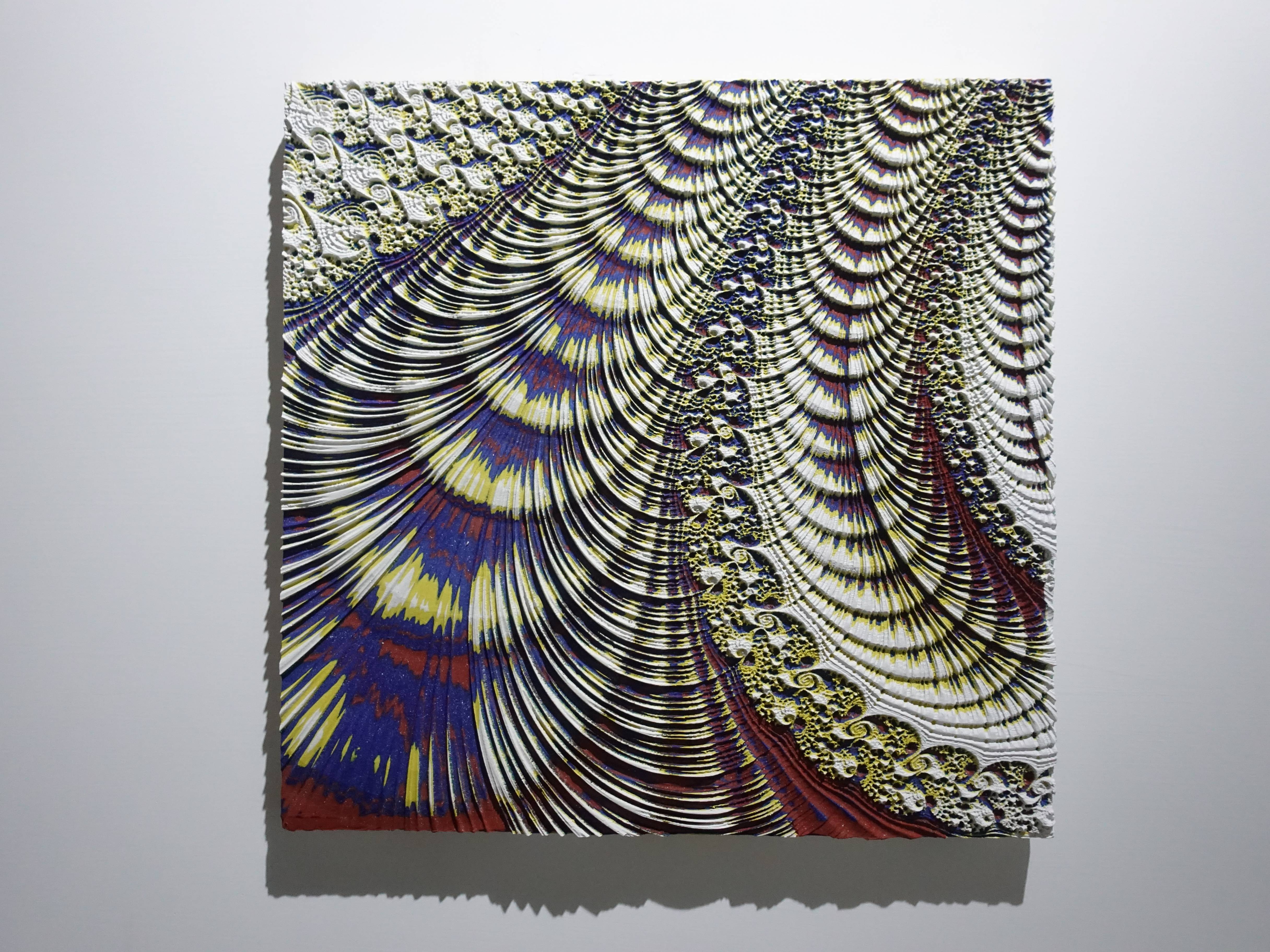 歐勁，《無題-152》，30 x 31 cm，木板、丙烯、綜合材料，2019。
