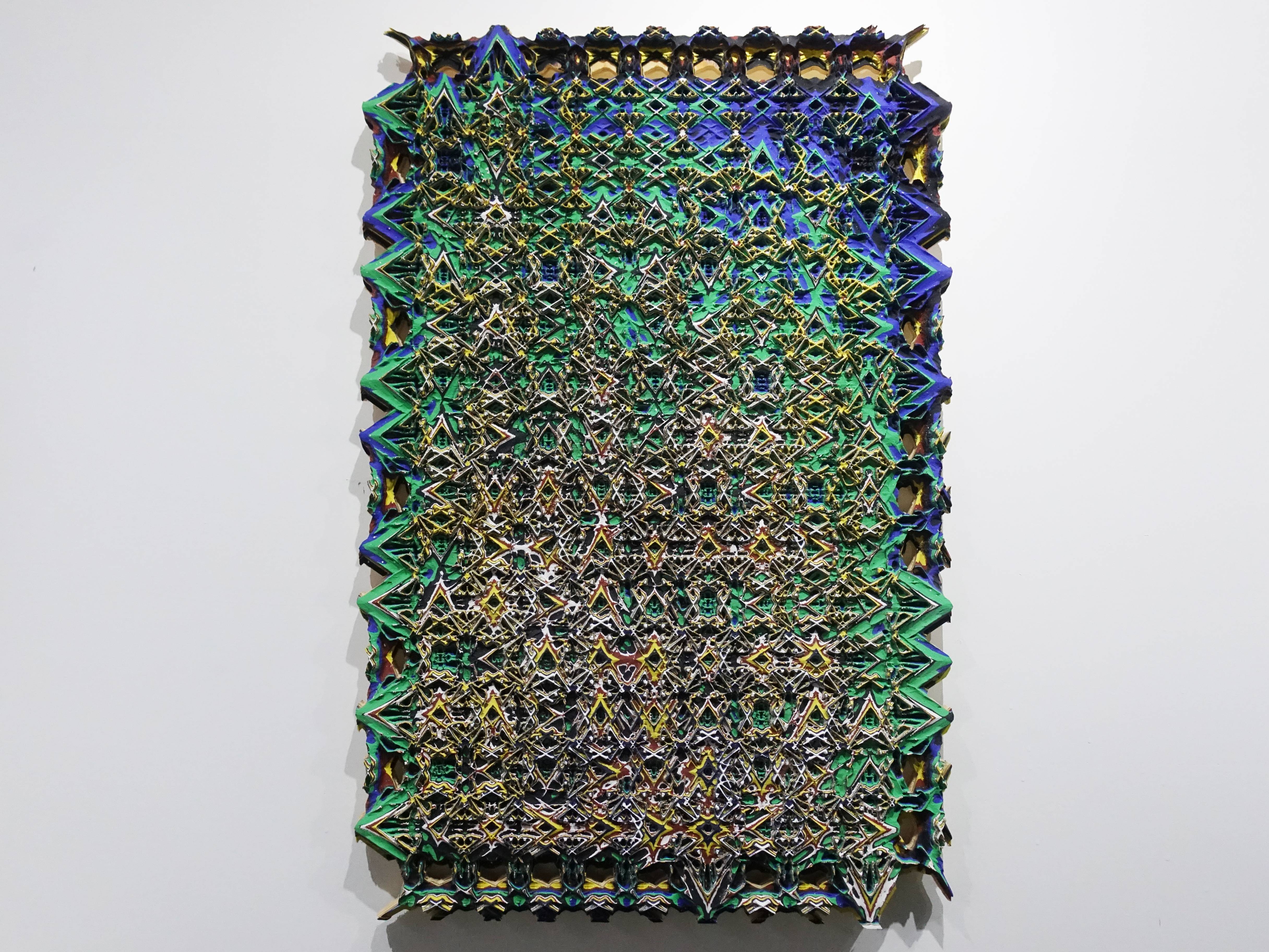 歐勁，《無題-141》，60 x 40 cm，木板、丙烯、綜合材料，2019。
