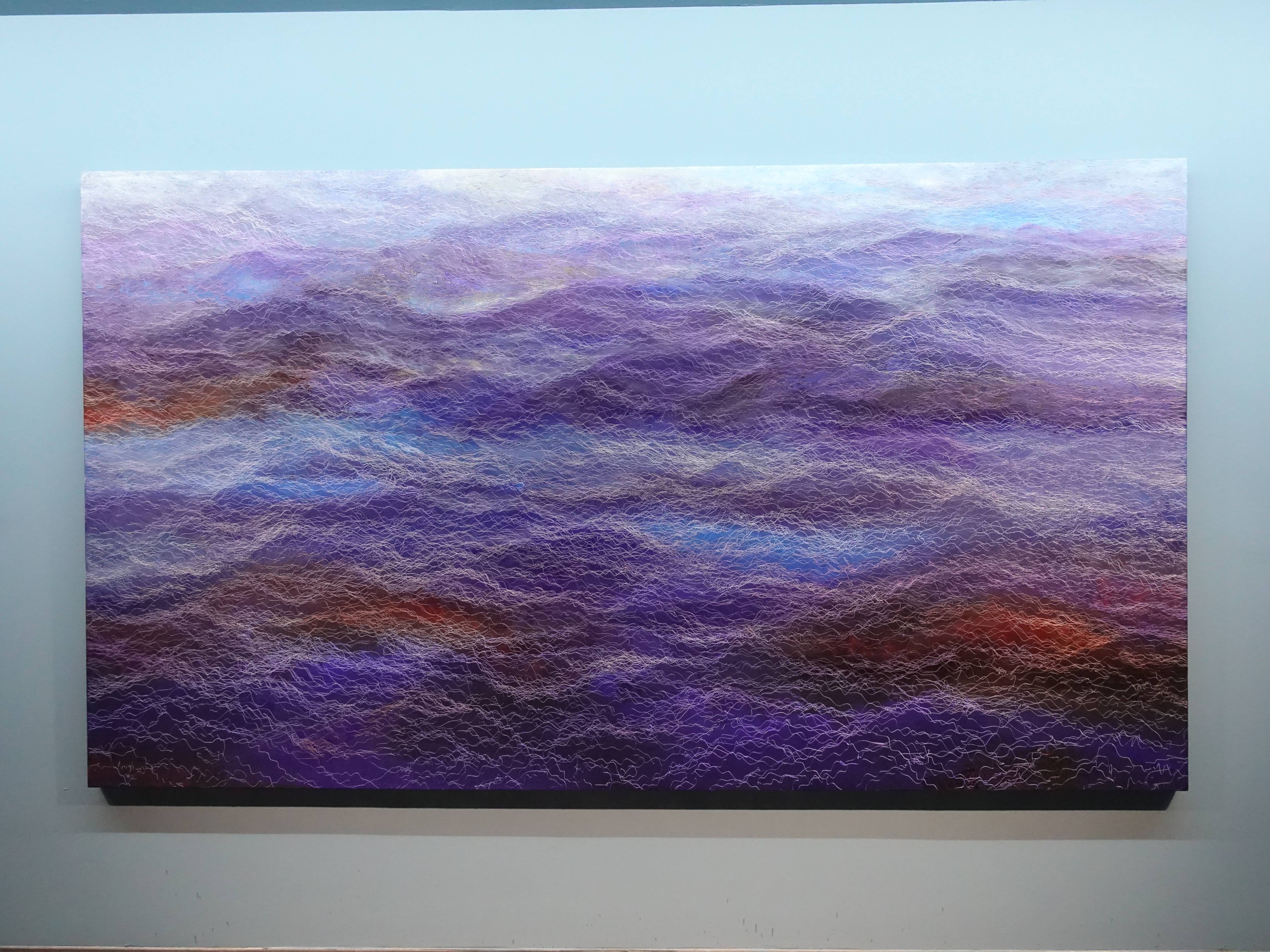 鄭麗雲，《湛藍2》，177 x 313 cm，油彩、蔴布，2019。