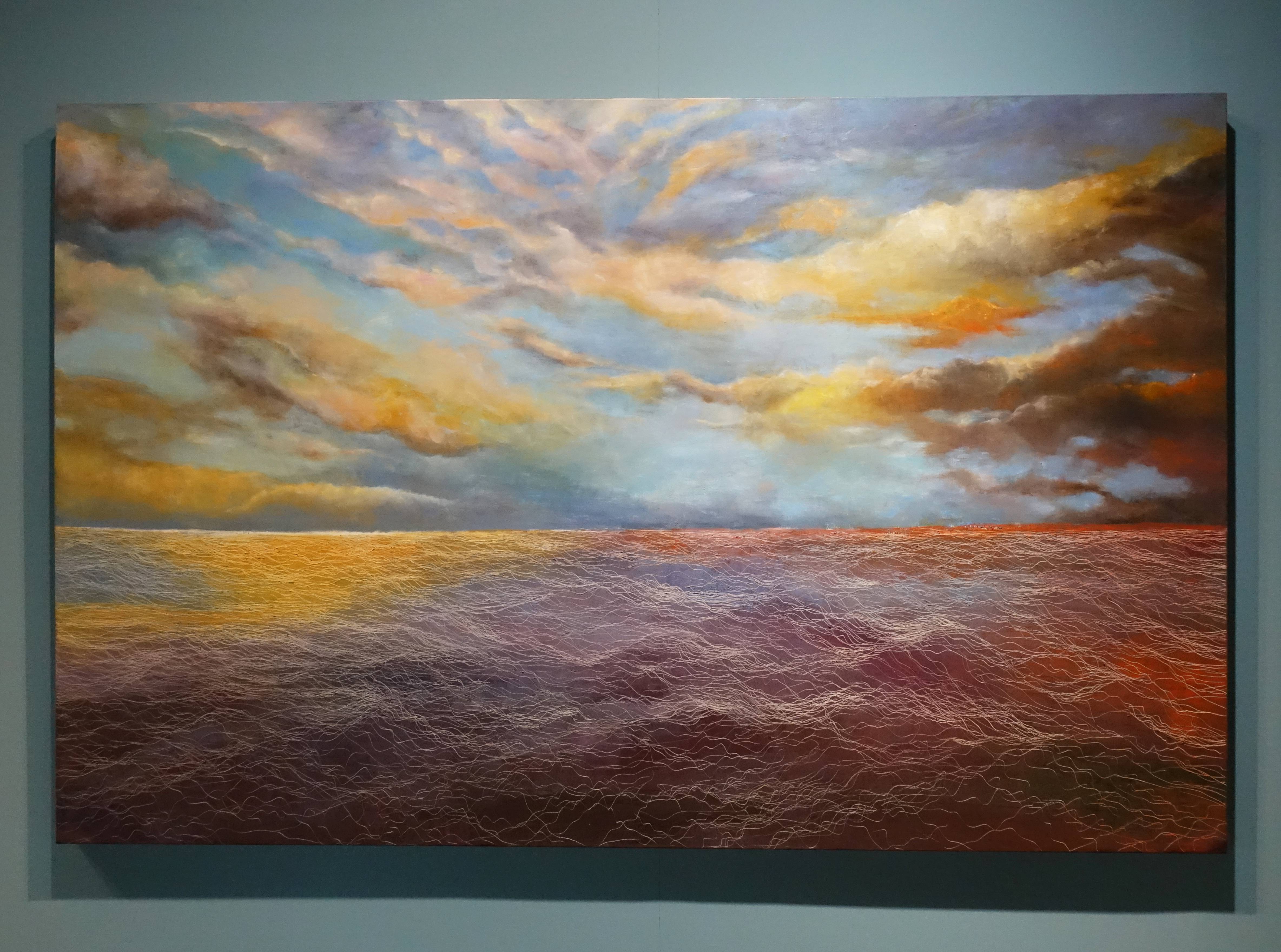 鄭麗雲，《金色的航行》，145 x 112 cm，油彩、蔴布，2018。