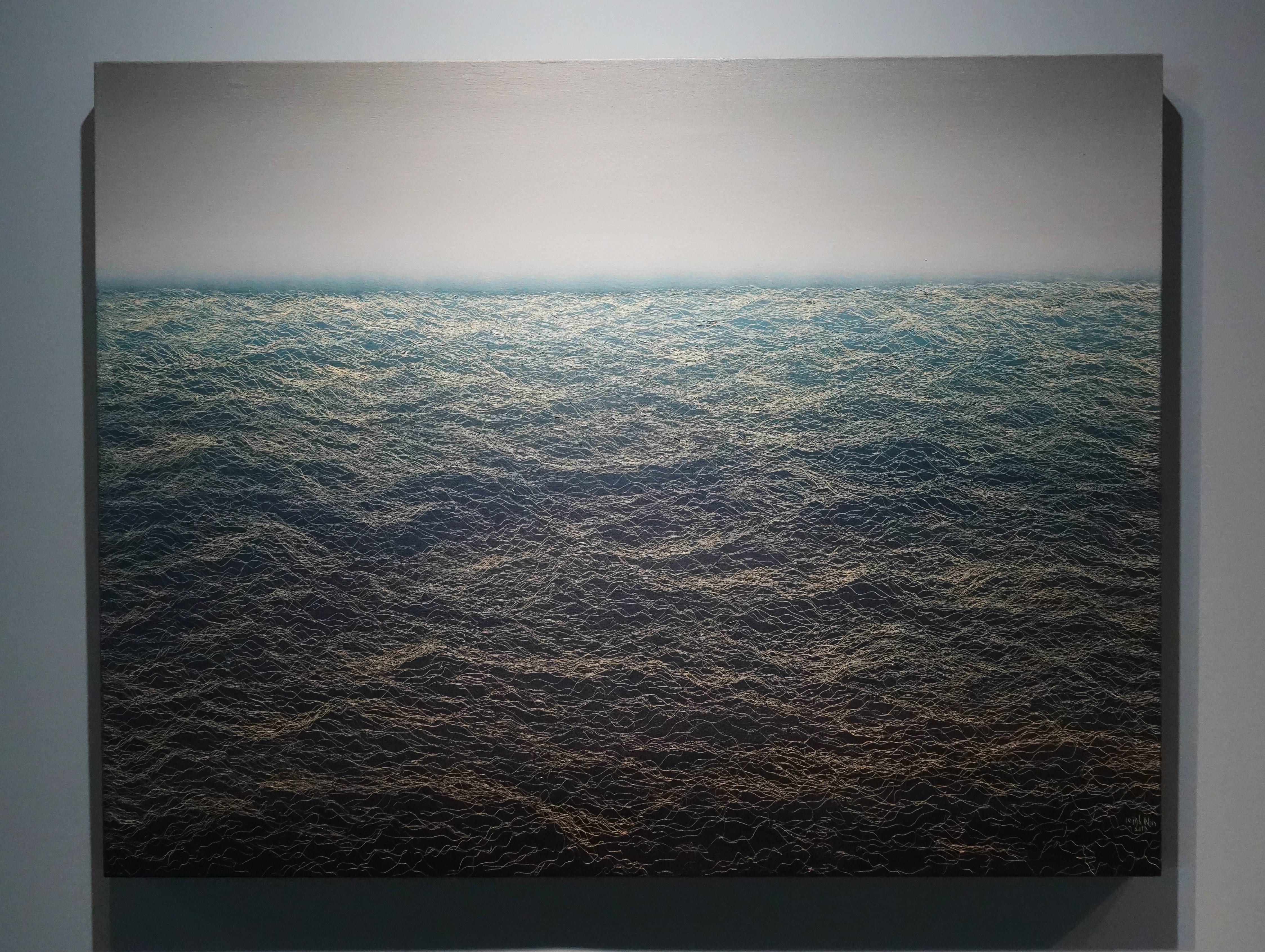鄭麗雲，《莎納克湖秋曉》，145 x 112 cm，油彩、蔴布，2018。