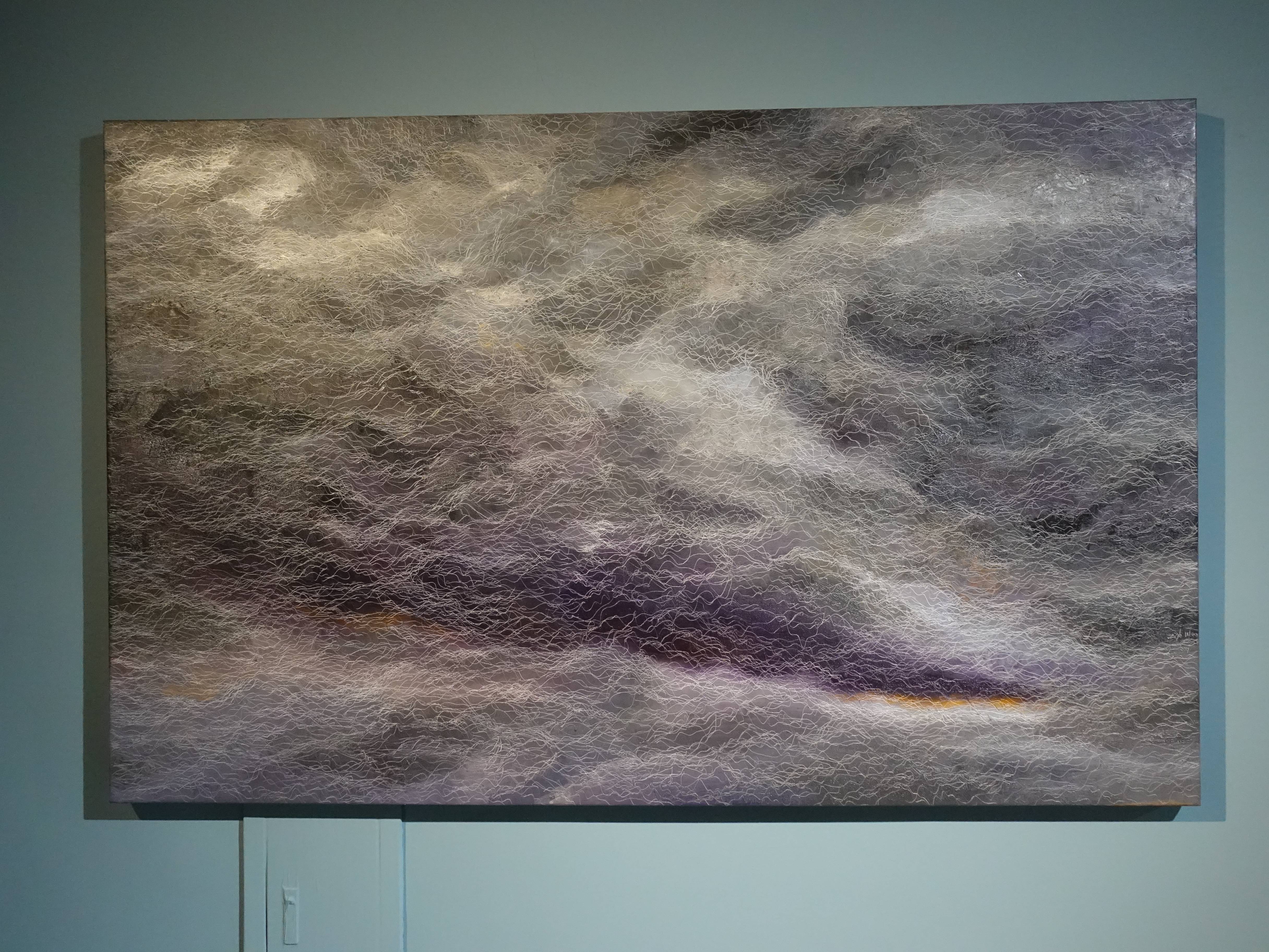 鄭麗雲，《銀色的橘光》，140 x 220 cm，油彩、蔴布，2019。