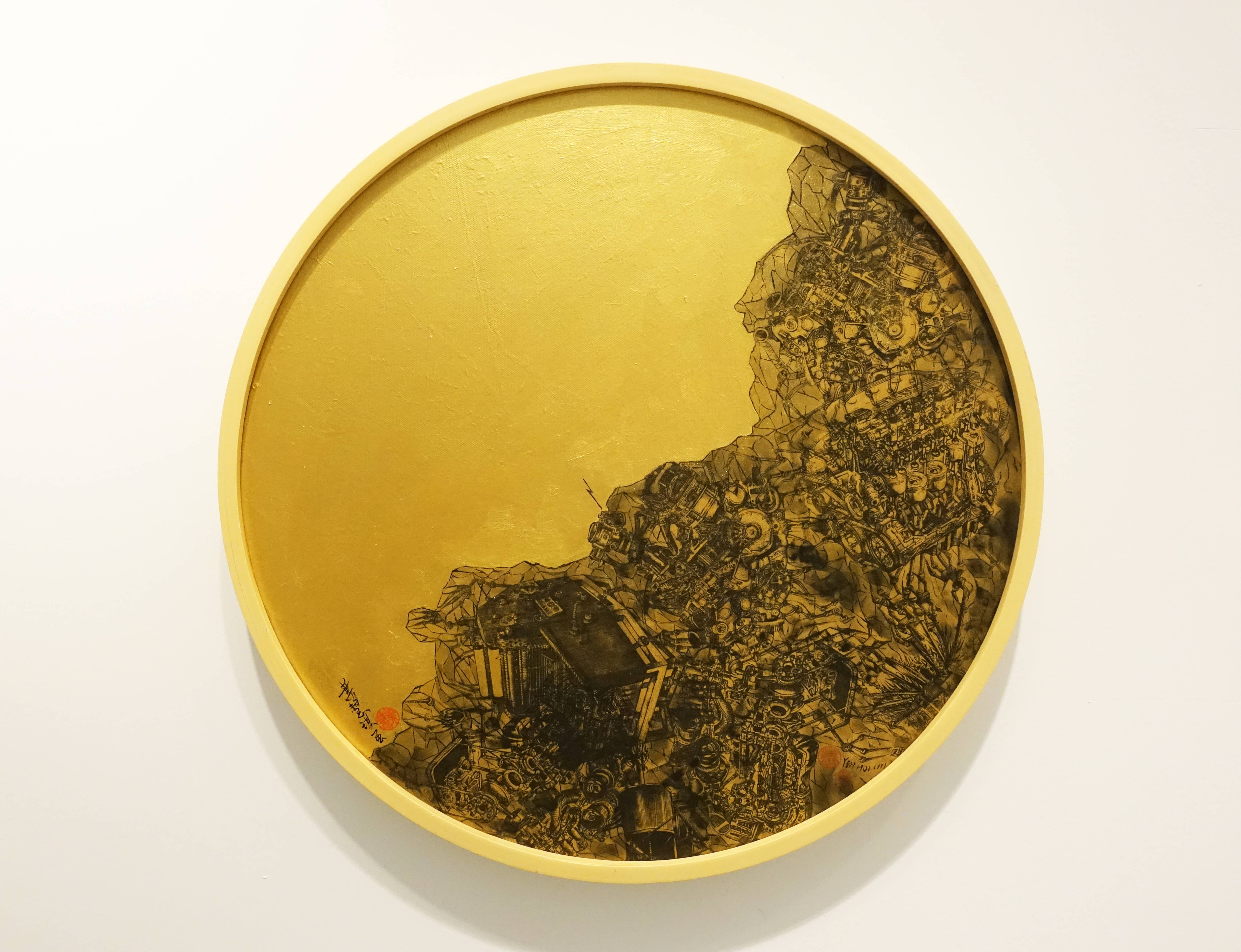  葉慧琪，《列巖》，50 x 50 cm，綜合媒材、絹布。 