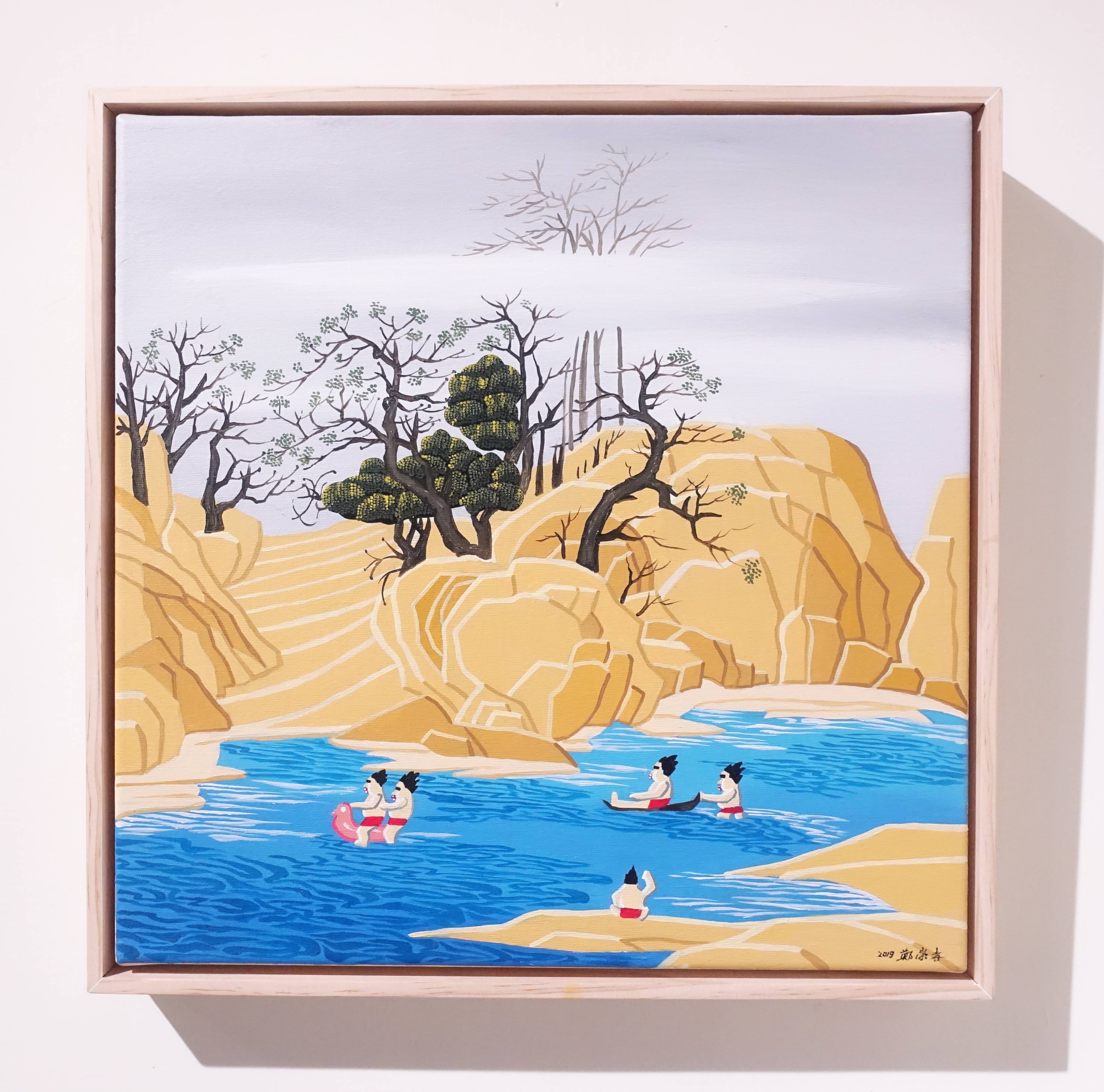 鄭崇孝，《那個推船加油》，35 x 35 cm，油彩畫布 ，2019。