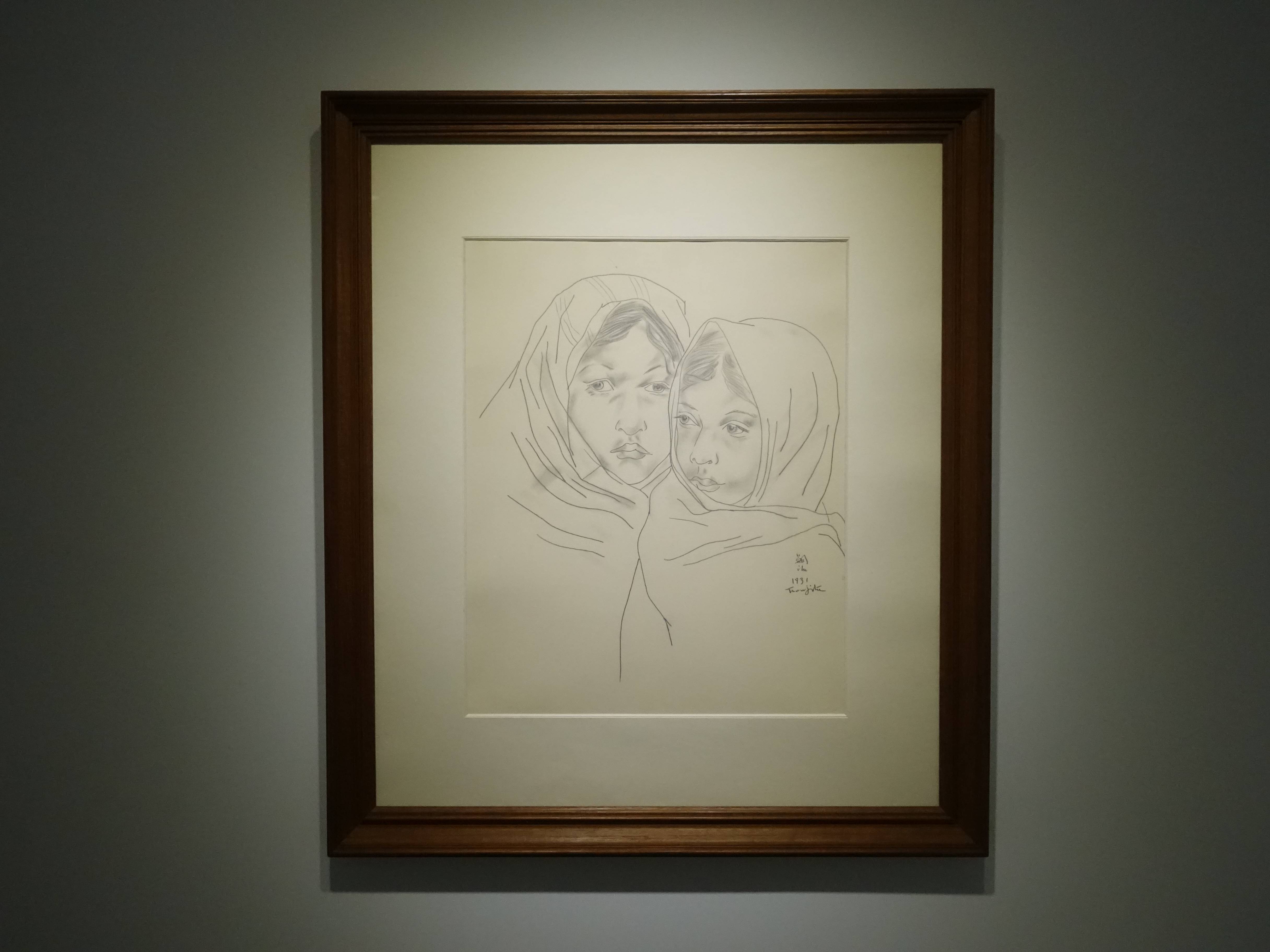 藤田嗣治，《母與子》，41x33 cm，紙上素描，1931。