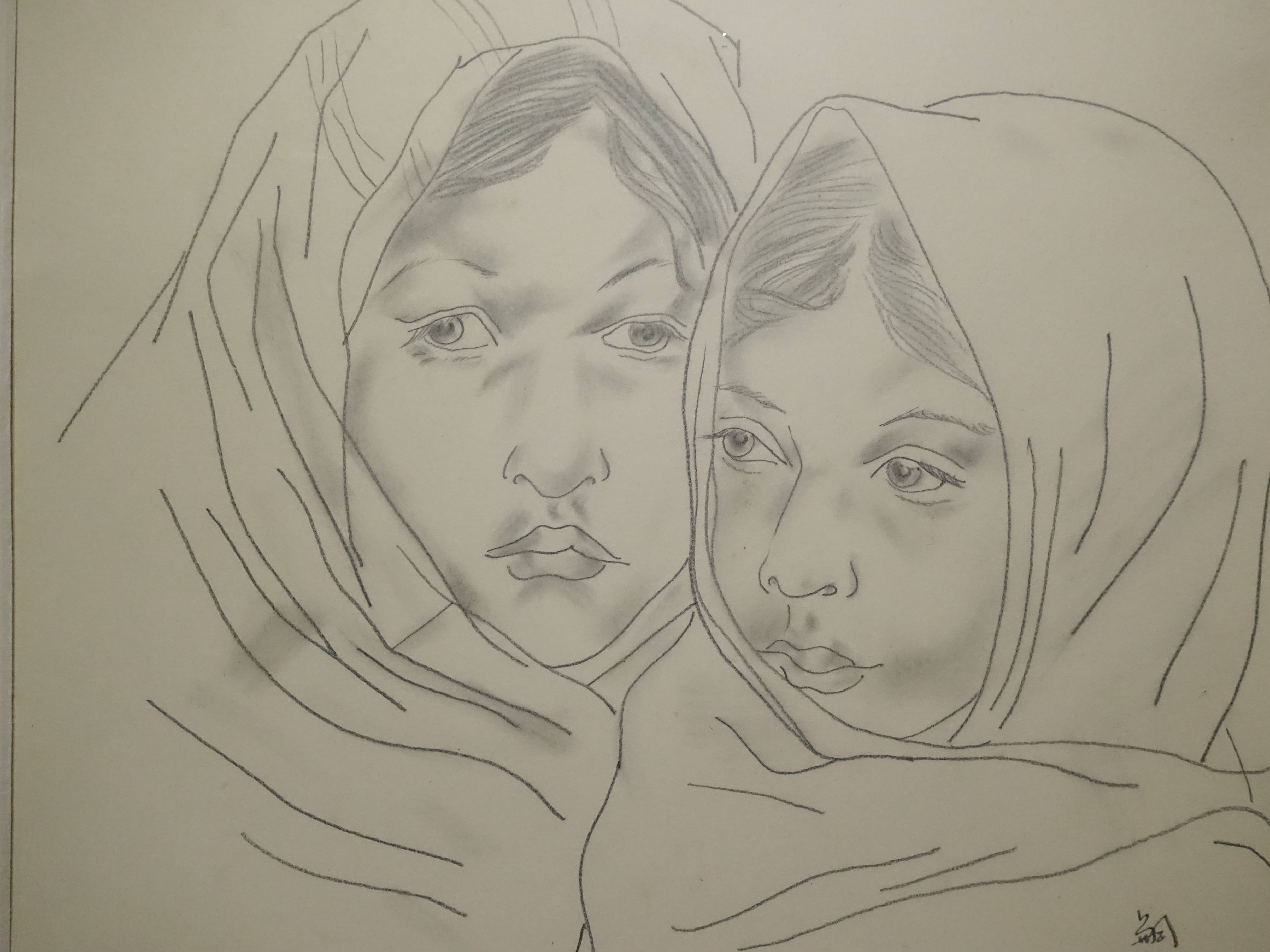 藤田嗣治，《母與子》，41x33 cm，紙上素描，1931。