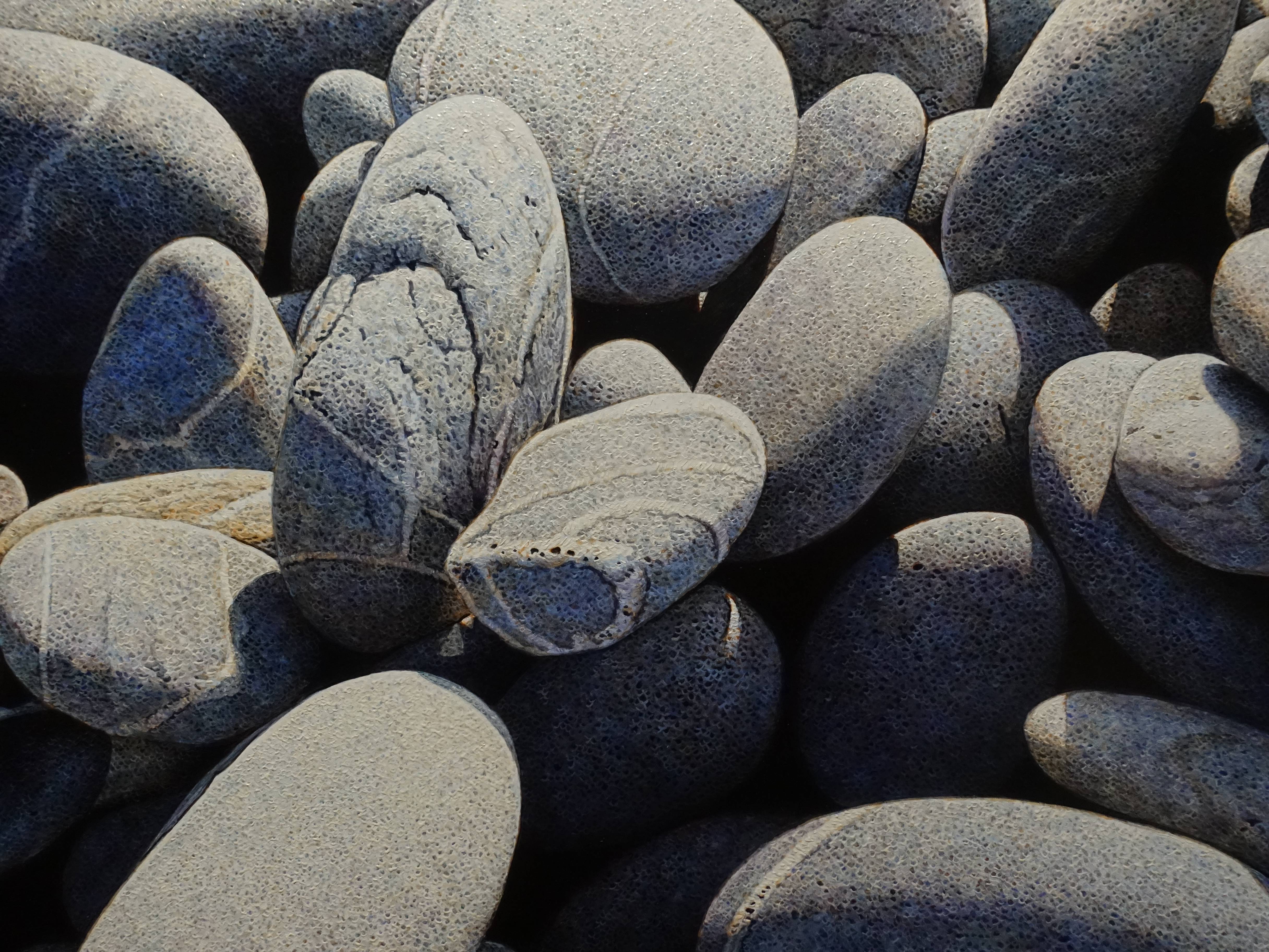 周珠旺，《石碓》細節，88 x 35 cm，油彩、畫布，2018。