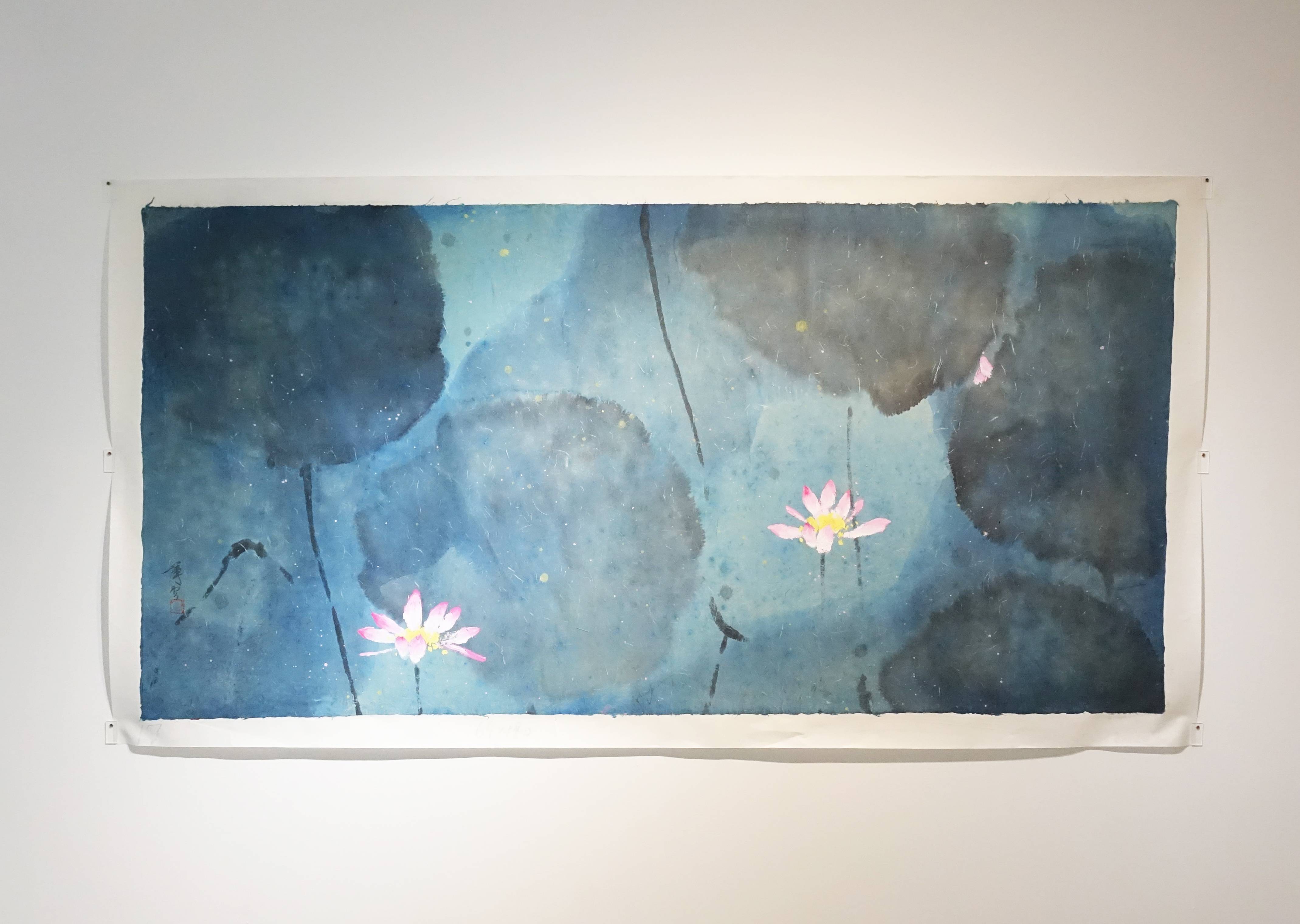 薄云，《荷17》，140 x 69 cm，紙本設色，2019。