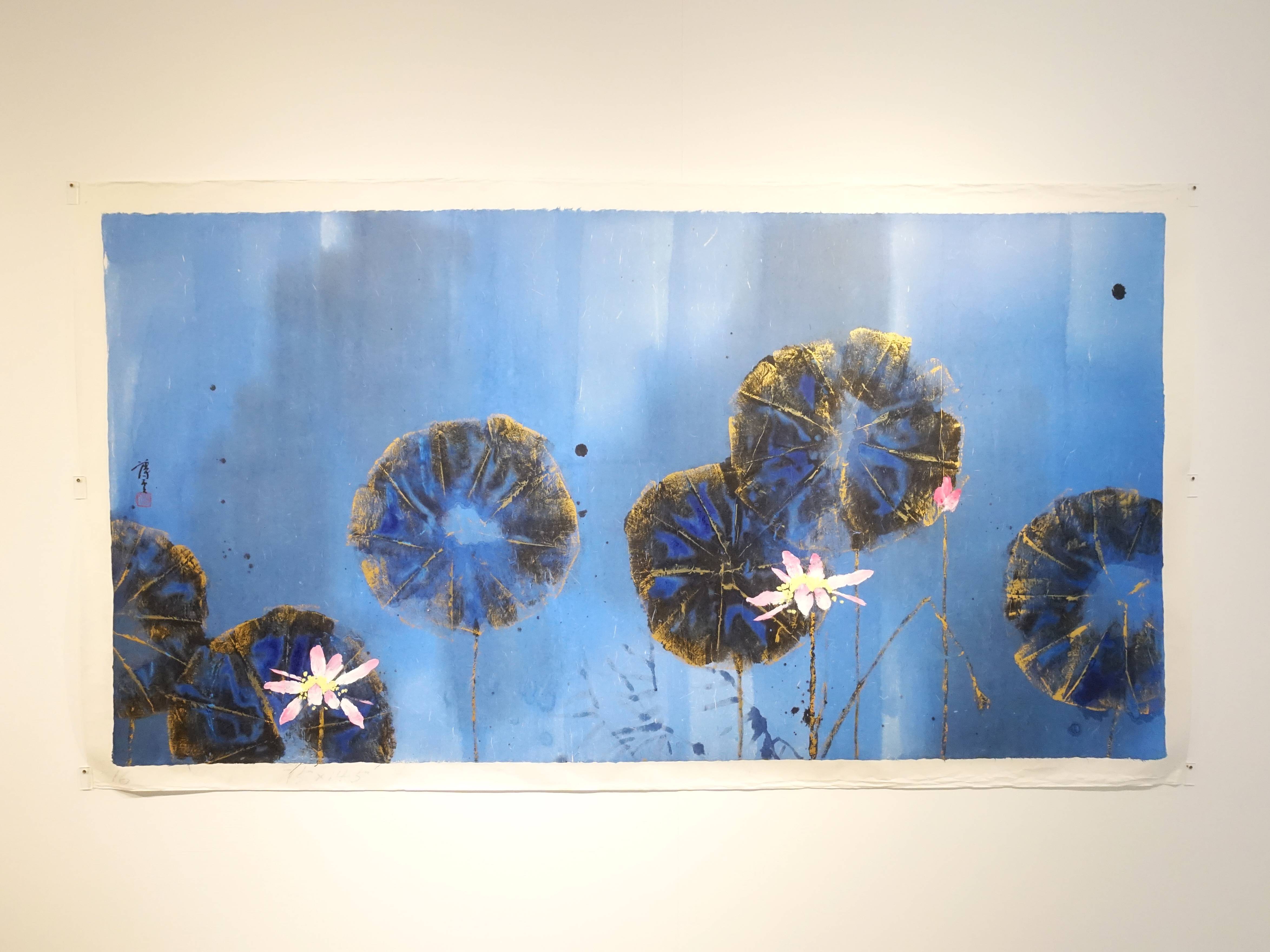 薄云，《荷16》，145 x 75 cm，紙本設色，2019。