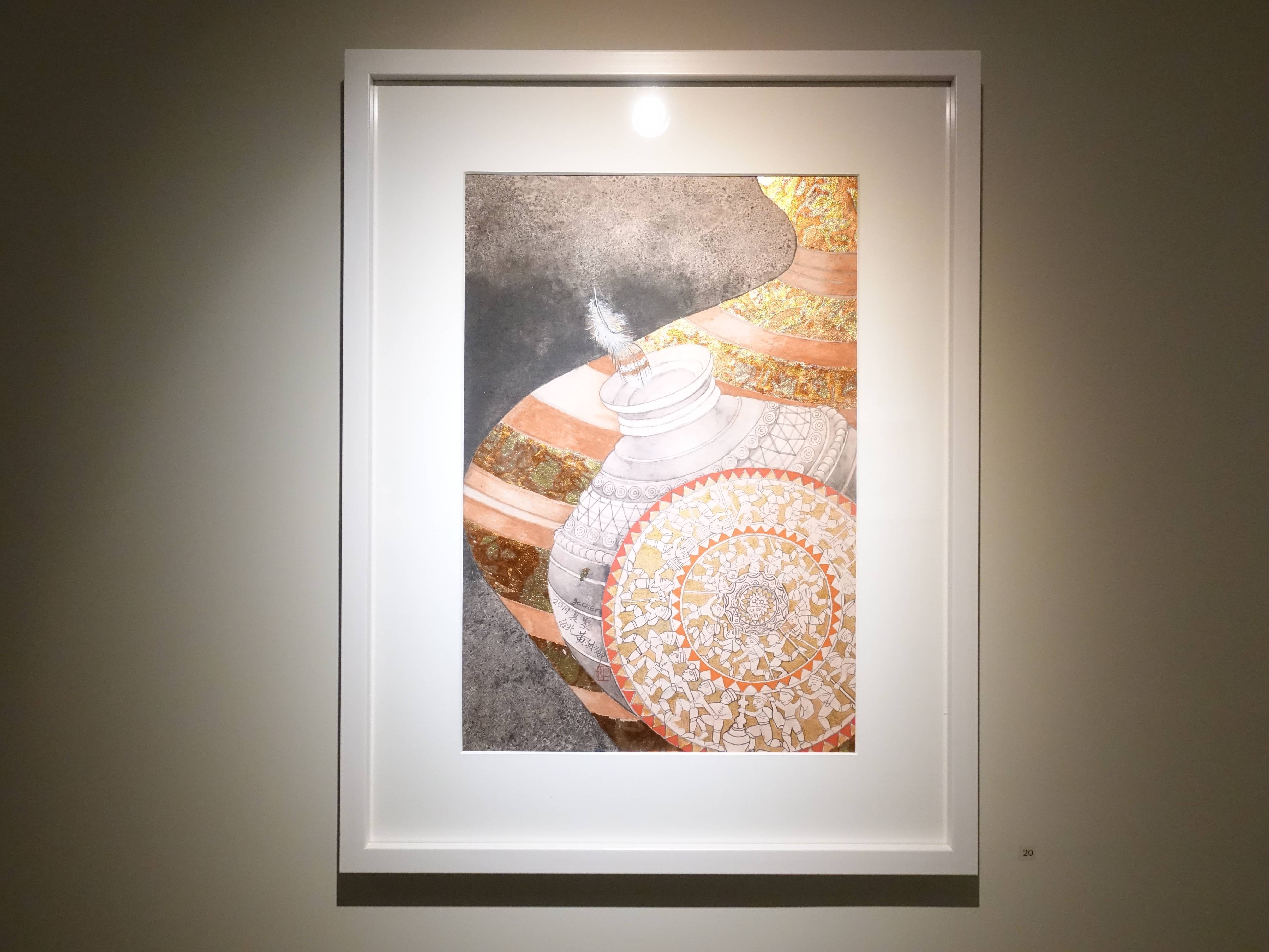 黃淑卿，《緣聚1》，47.5 x 32 cm，水墨、金箔，2019。