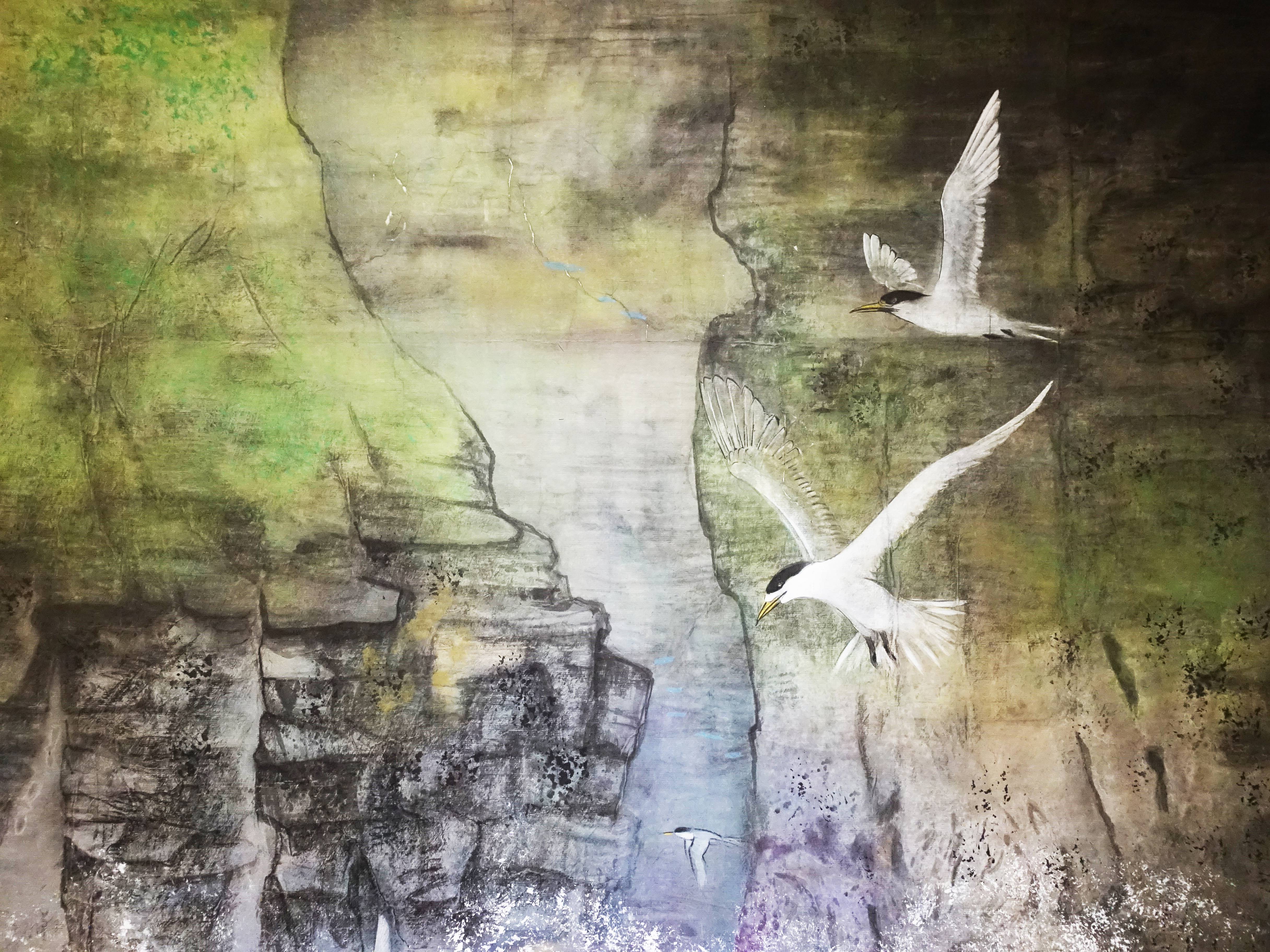 黃淑卿，《海角天涯》細節，120 x 75 cm，彩墨，2017。