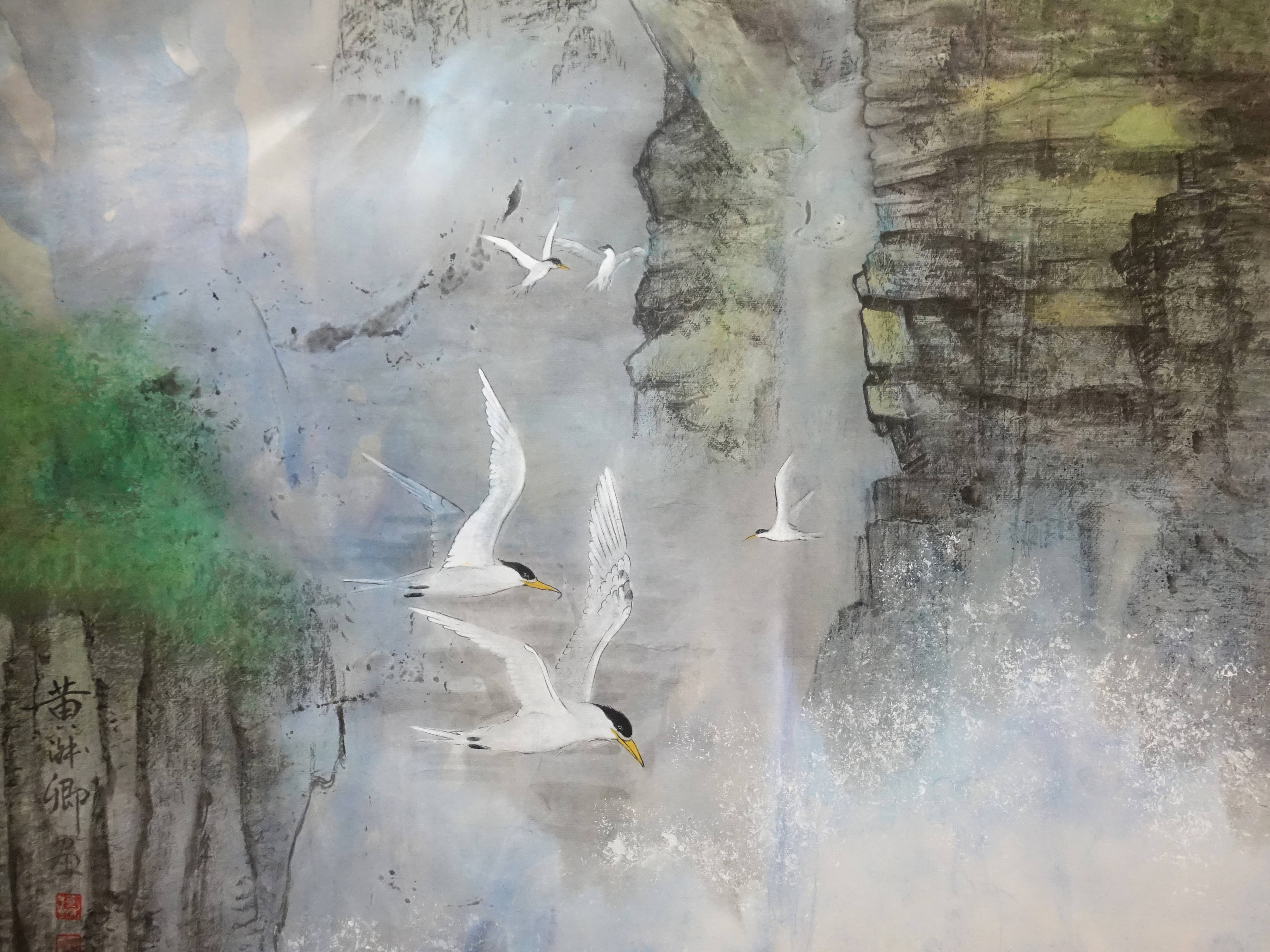 黃淑卿，《海角天涯》細節，120 x 75 cm，彩墨，2017。