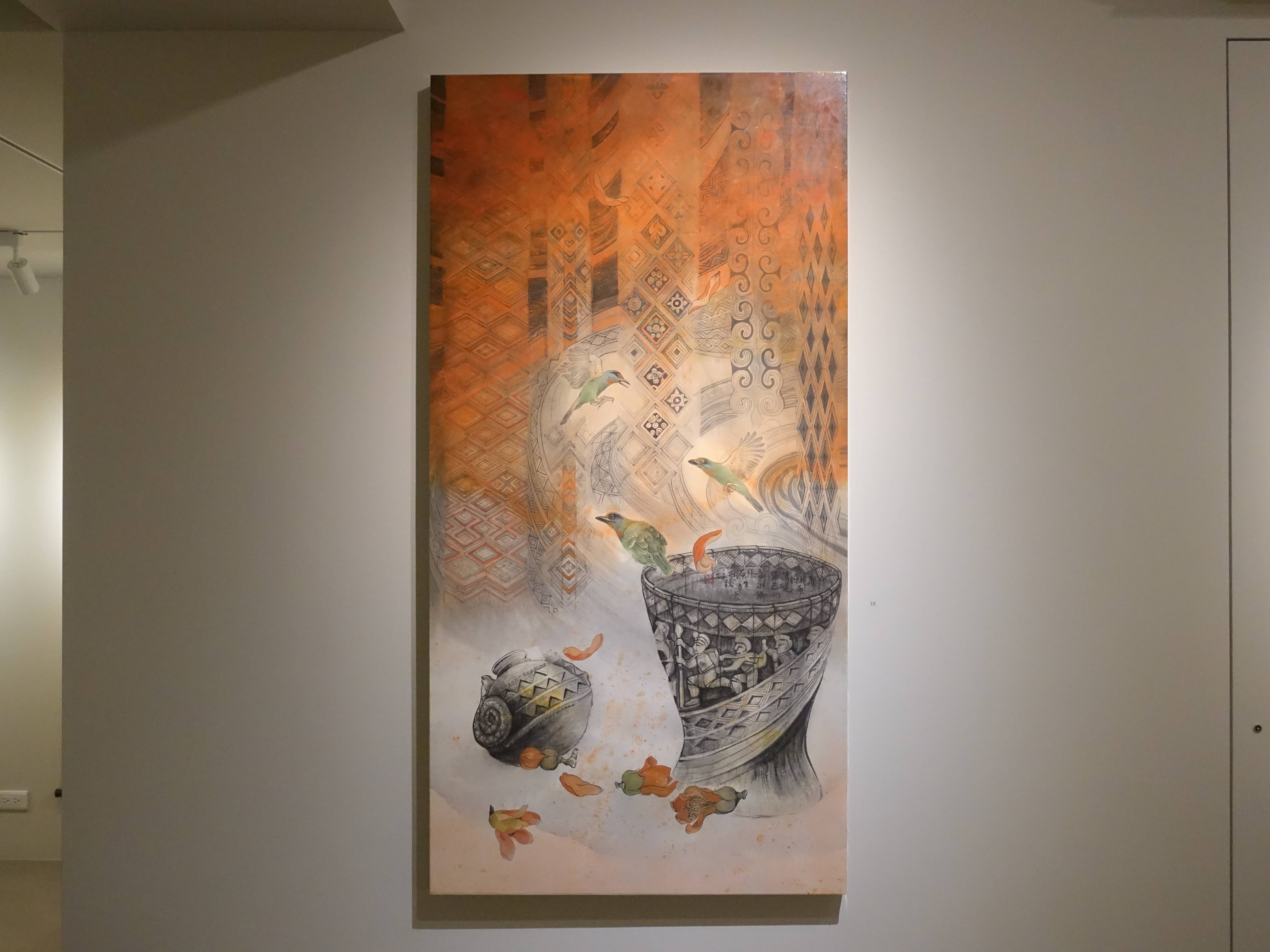 黃淑卿，《原生意象102-紋》，135 x 69 cm，紙本、彩墨，2013。