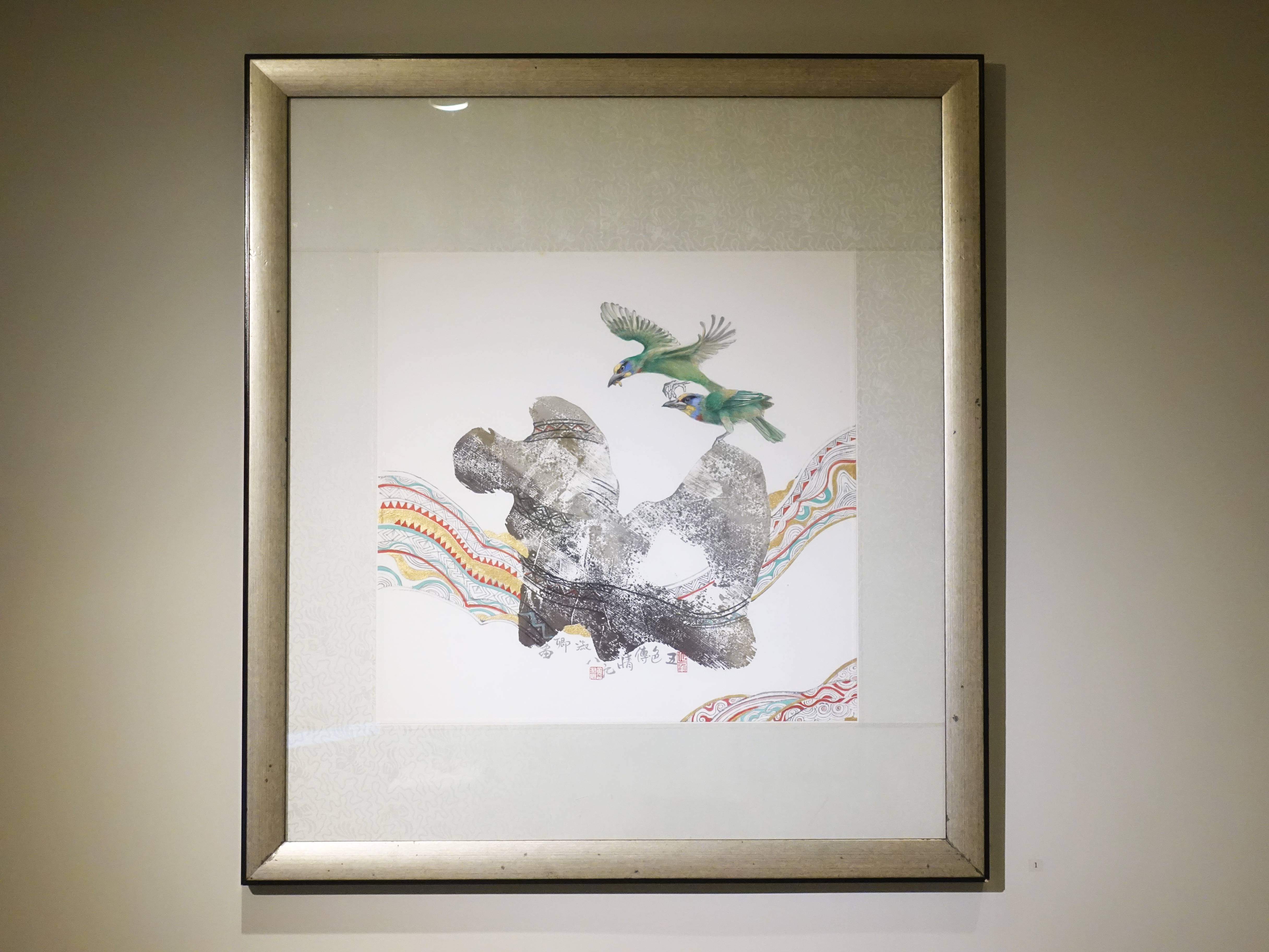 黃淑卿，《五色傳情》，70 x 70 cm，水印木版、彩墨，2009。