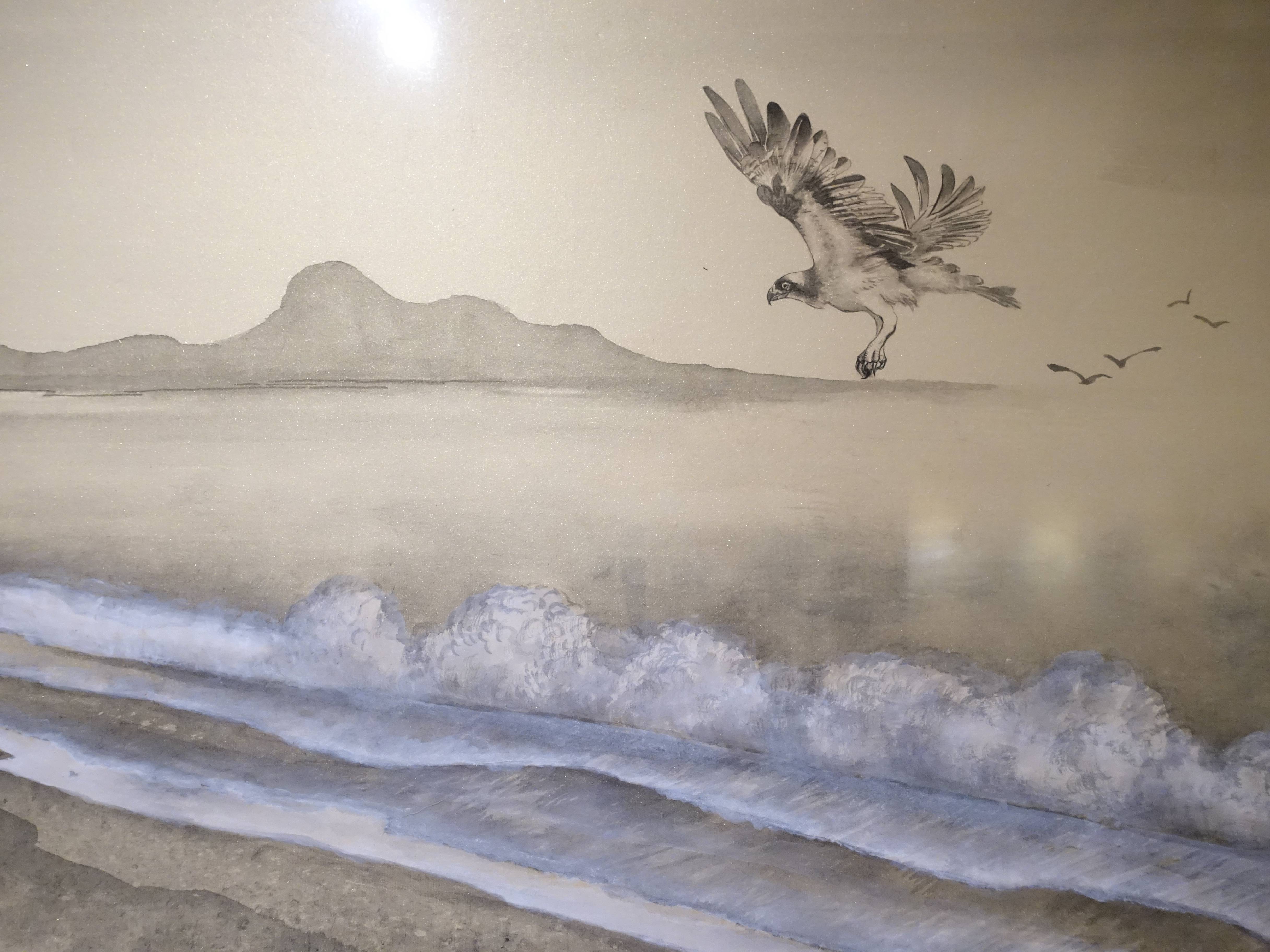 黃淑卿，《太麻里海岸》細節，70 x 76 cm，紙本、彩墨，2016。