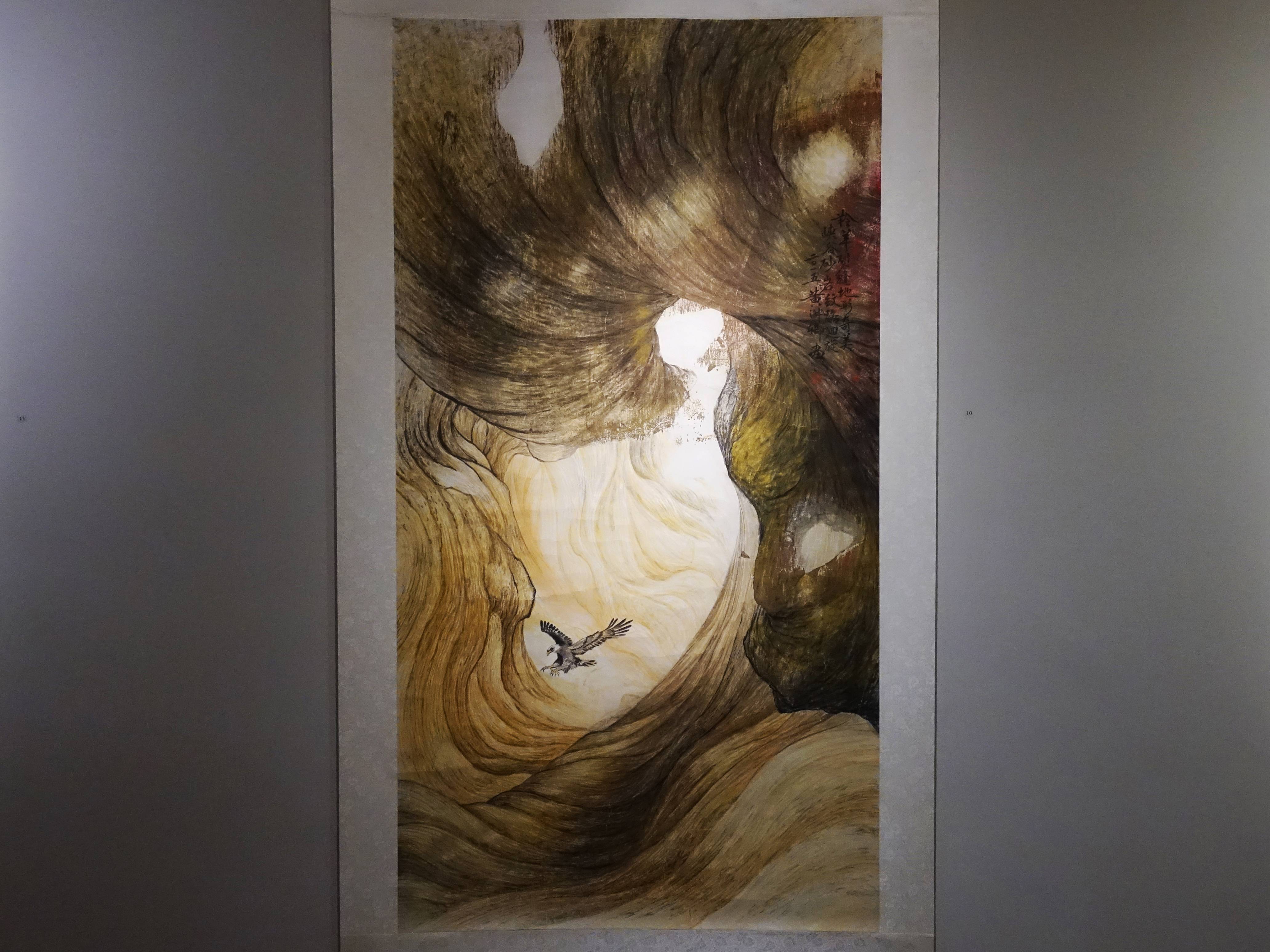 黃淑卿，《峽谷意象(二)》，200 x 77 cm，彩墨、水印木板，2015。