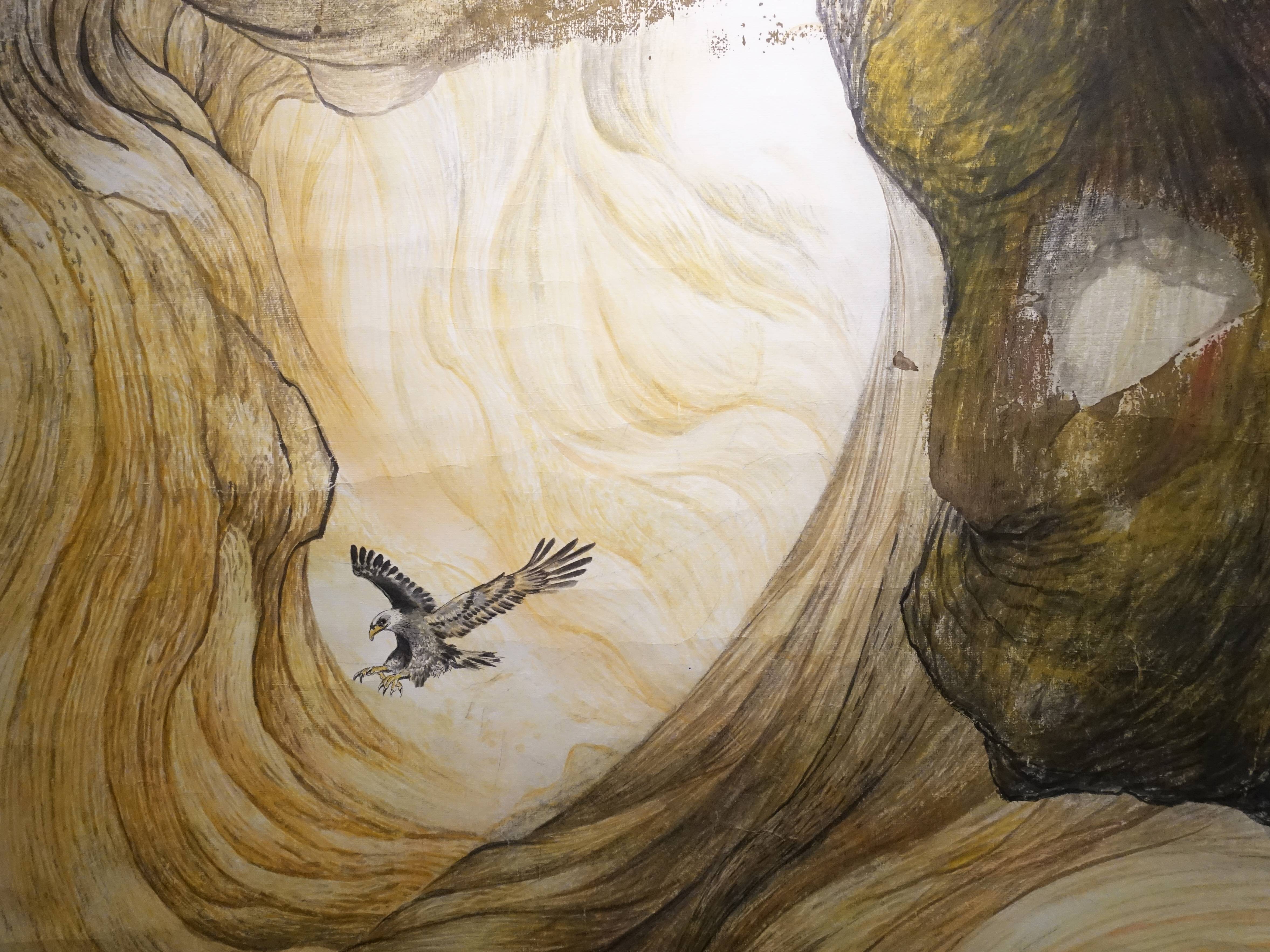 黃淑卿，《峽谷意象(二)》細節，200 x 77 cm，彩墨、水印木板，2015。