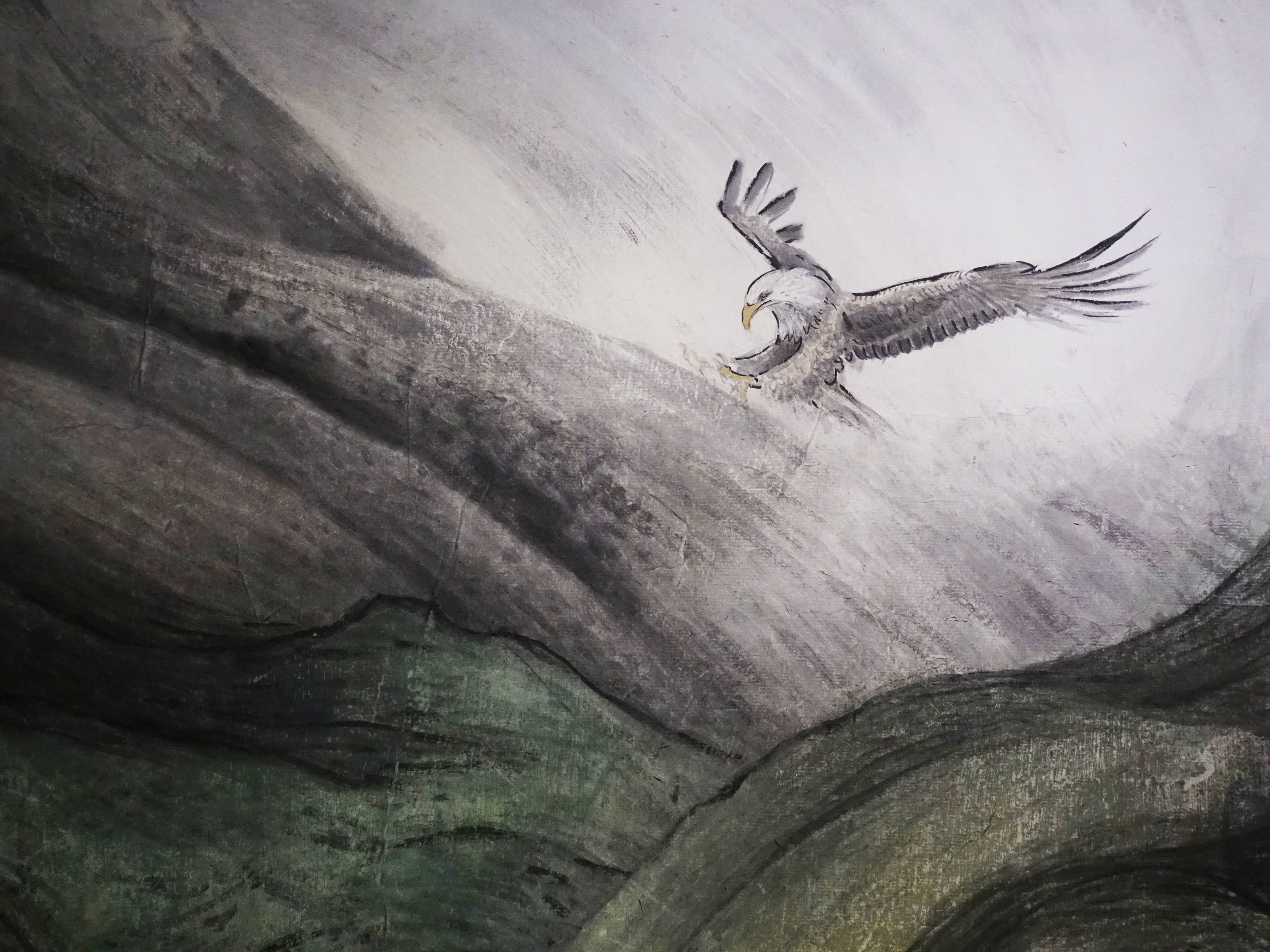 黃淑卿，《峽谷意象(一)》細節，200 x 77 cm，彩墨、水印木板，2015。