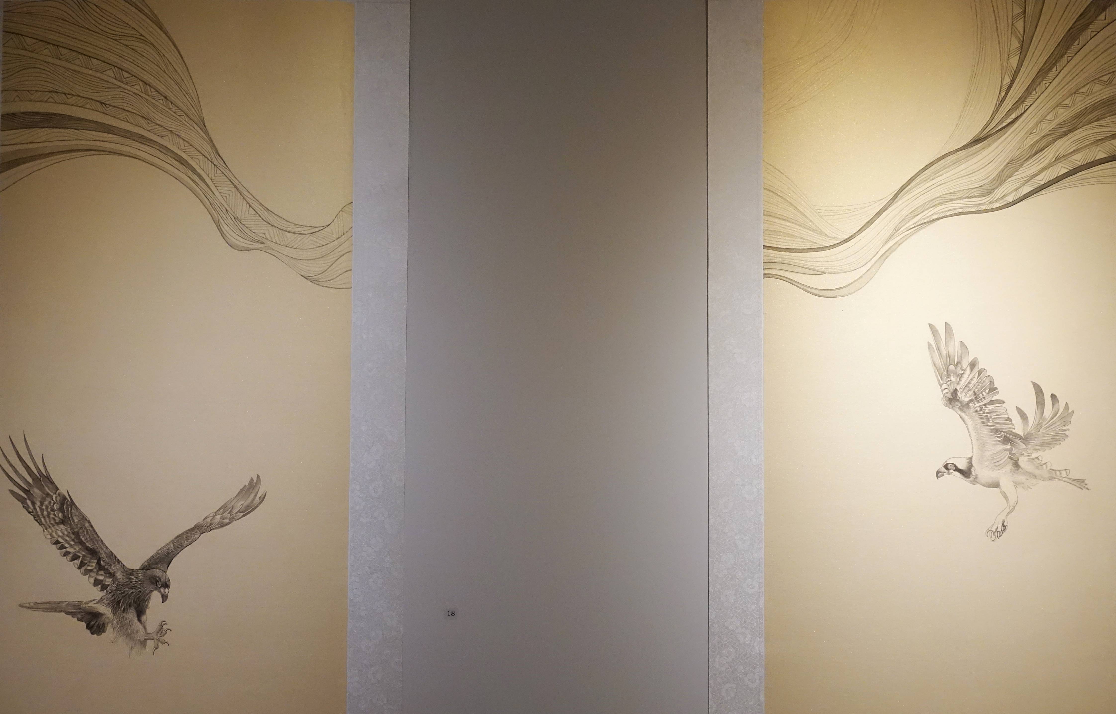黃淑卿，《古道鷹揚》系列，185 x 48 cm，紙本、彩墨，2016。
