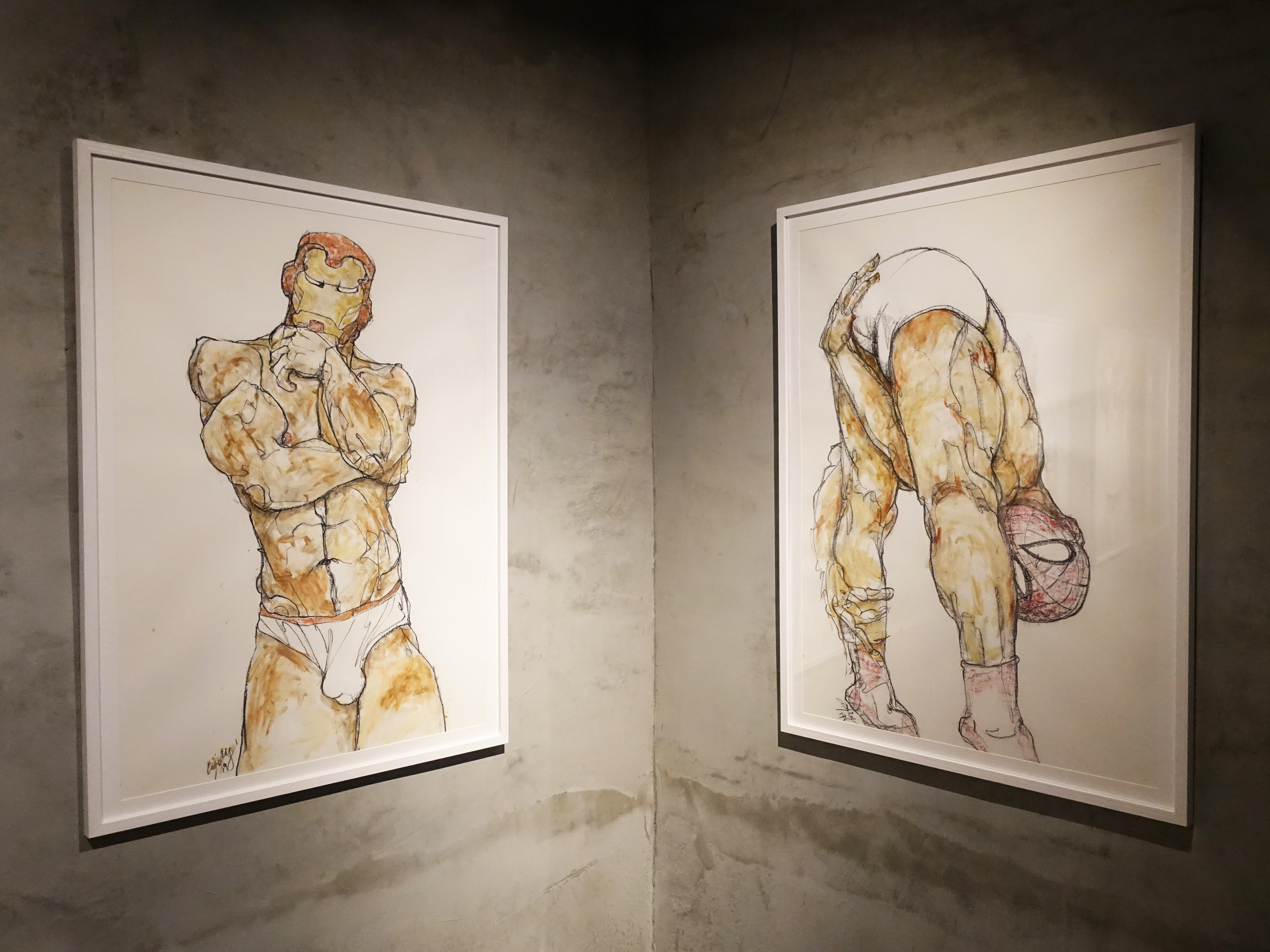 林俊良，《Man line》系列，105.5 x 79 cm，油畫棒、膠彩繪於紙上。