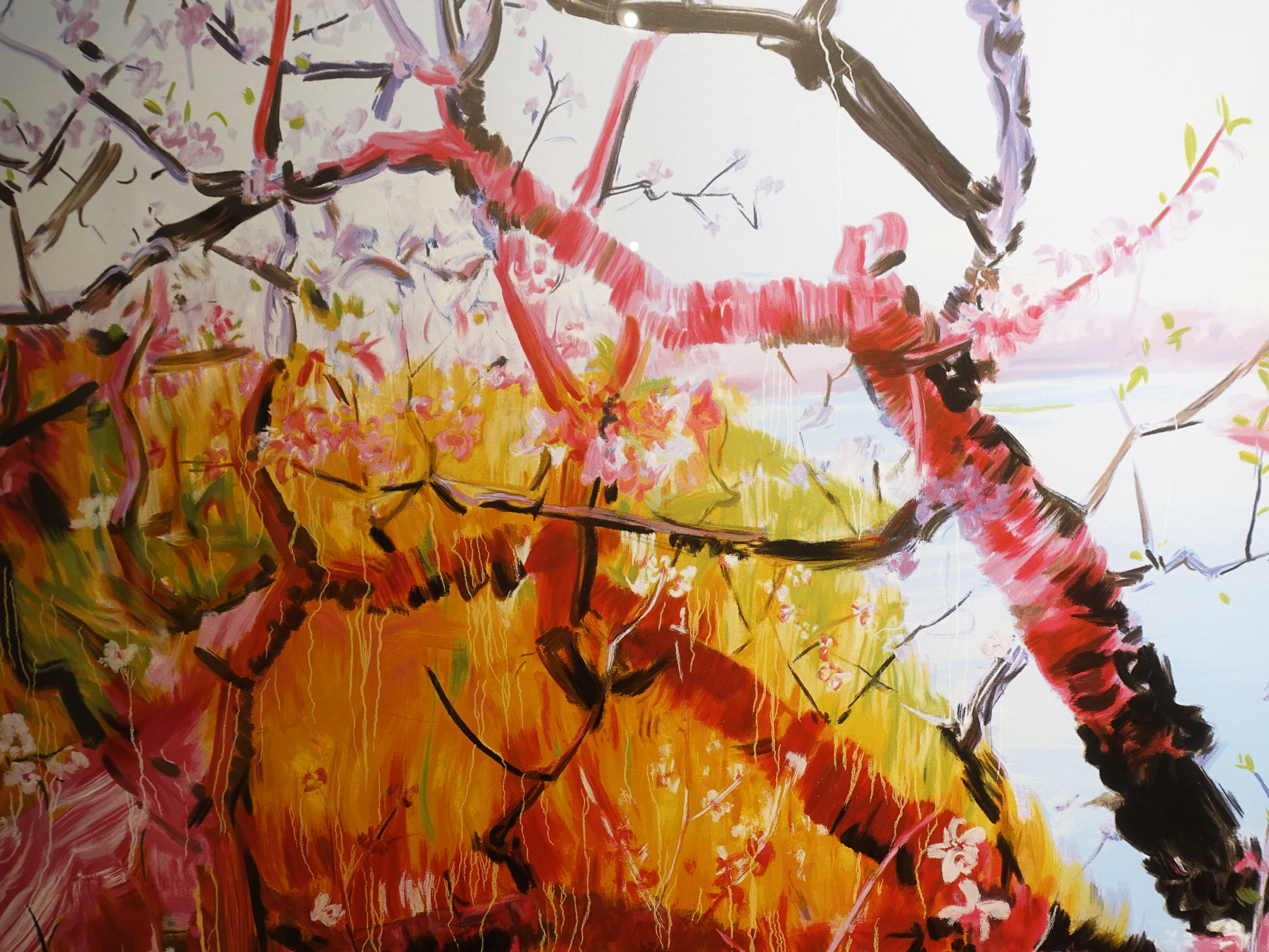 周春芽，《桃花系列-江南遠去》細節，66 x 84 cm，絲網版35/66，2006。