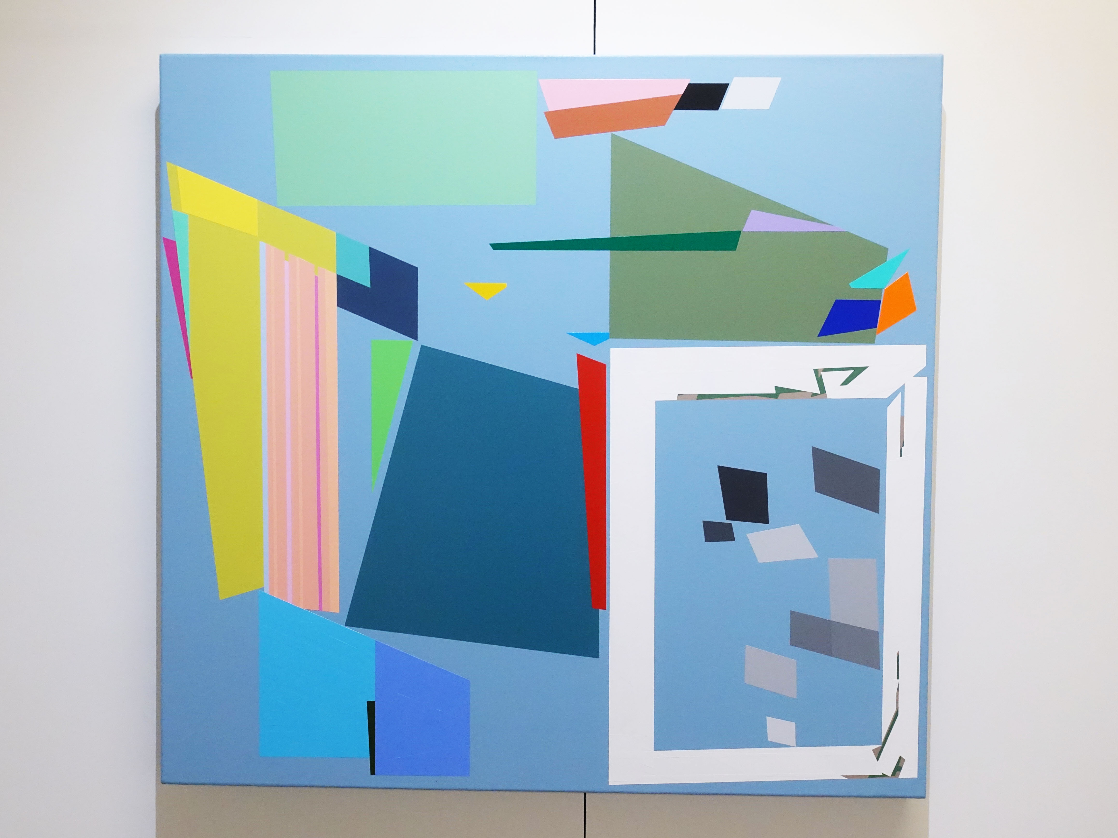 胡坤榮，《斜角移動》，100 x 105 cm，壓克力顏料、畫布，2019。