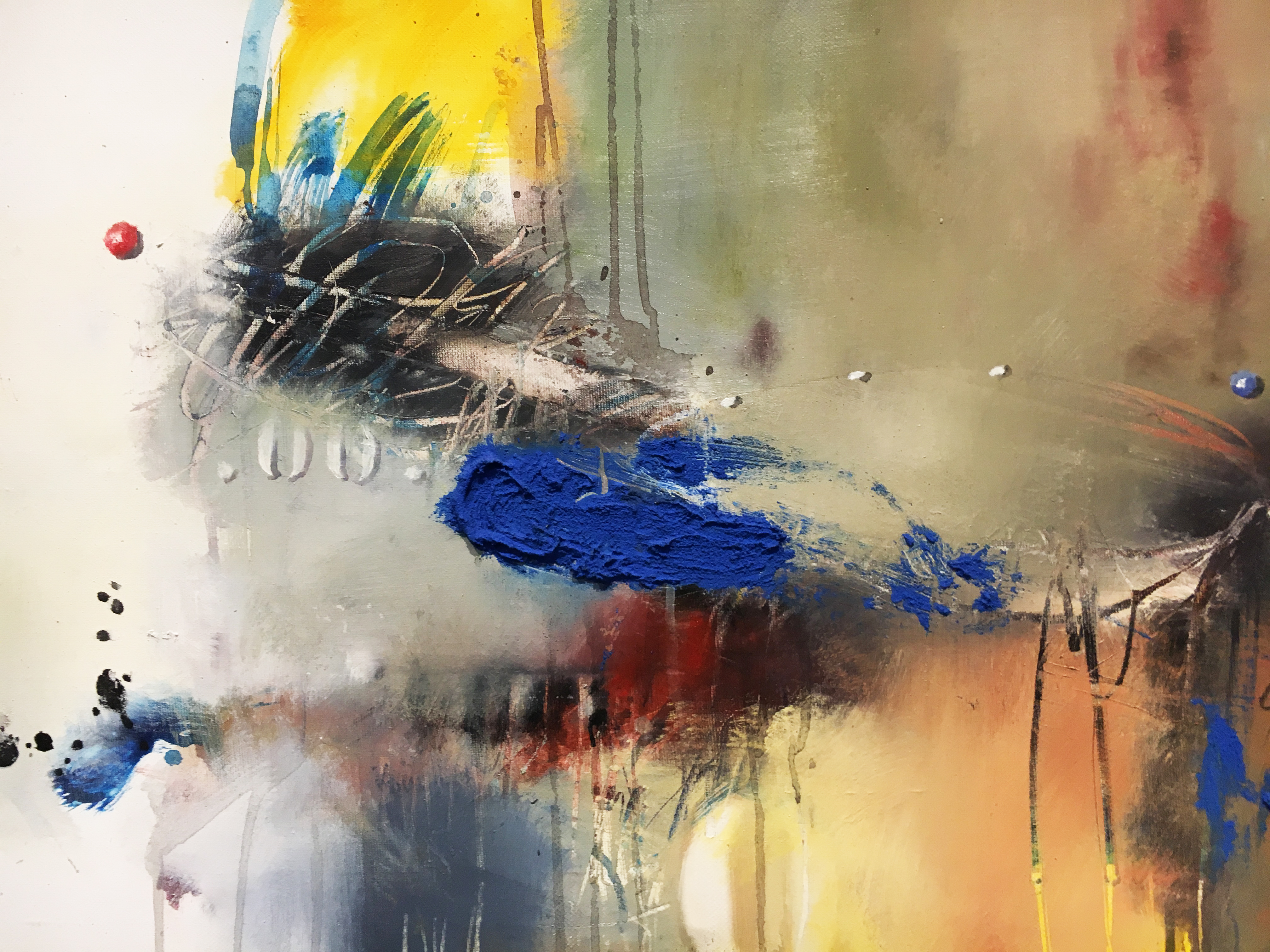 黃耀堂，《August Blue #1》細節，40x80 cm， Mixed Media on Canvas，2004。