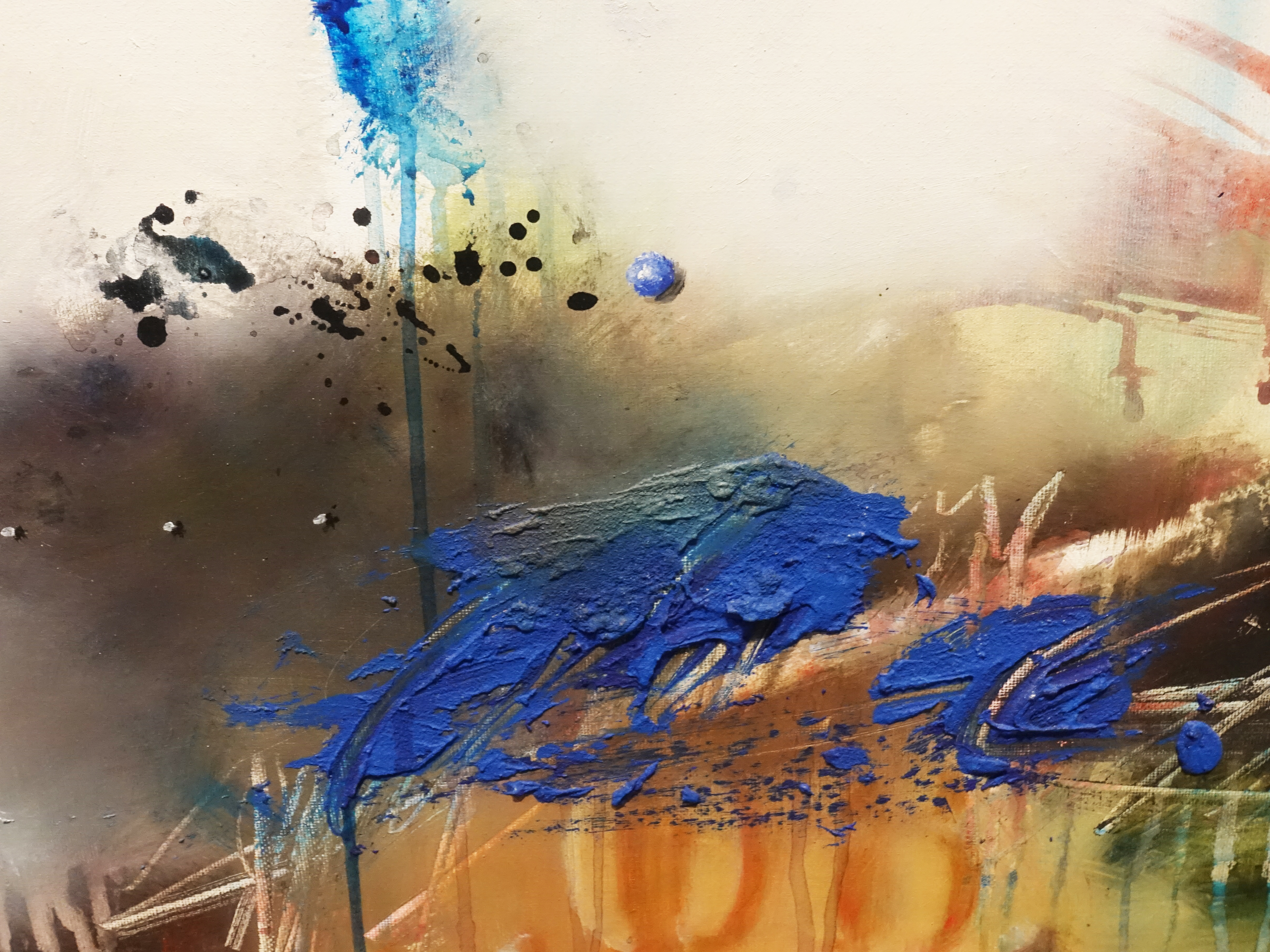 黃耀堂，《August Blue #2》細節，40x80 cm， Mixed Media on Canvas，2004。