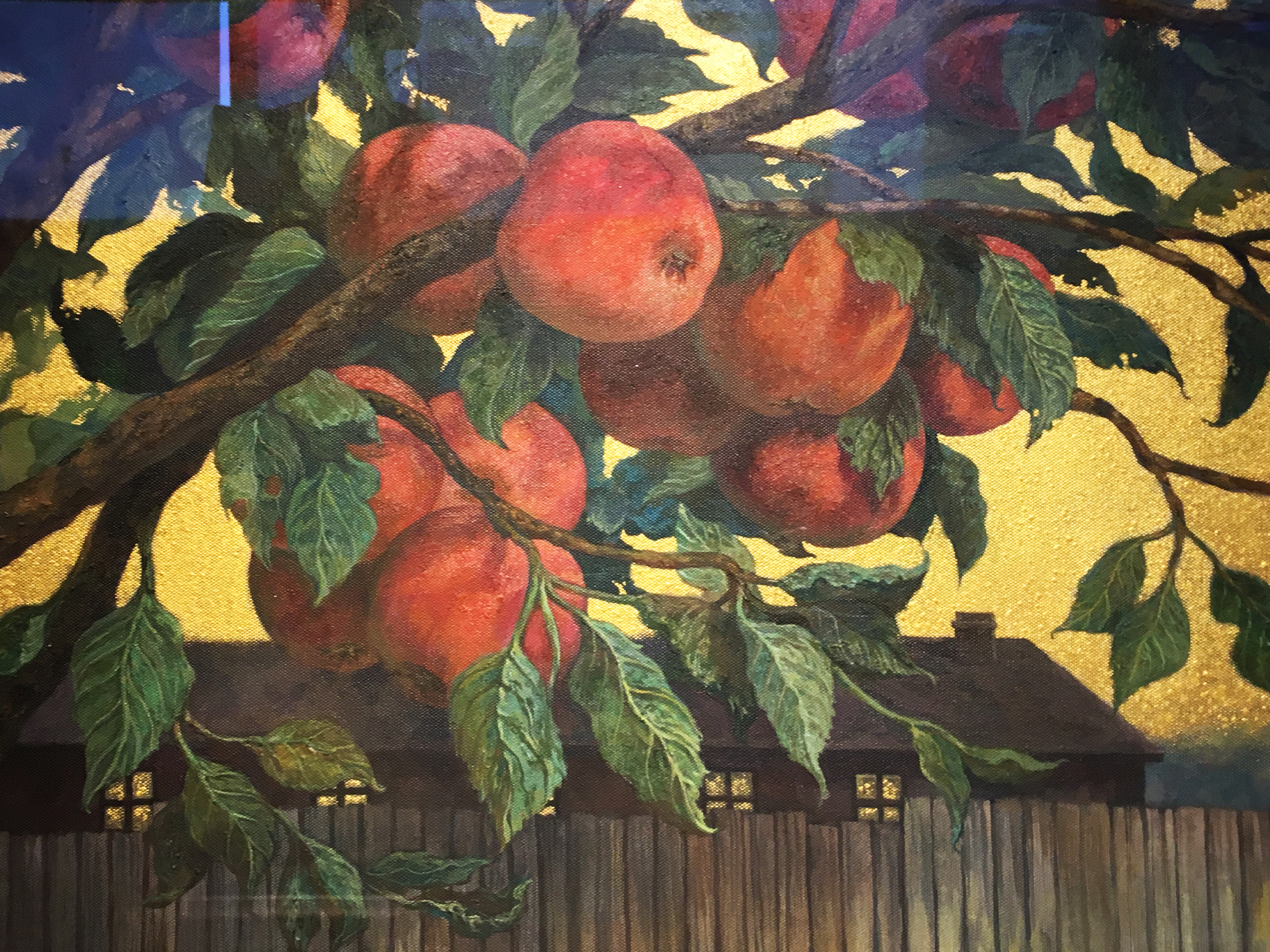 劉子平，《蘋果樹》細節，45.5 x 53 cm，油彩、壓克力、綜合媒材、畫布，2019。