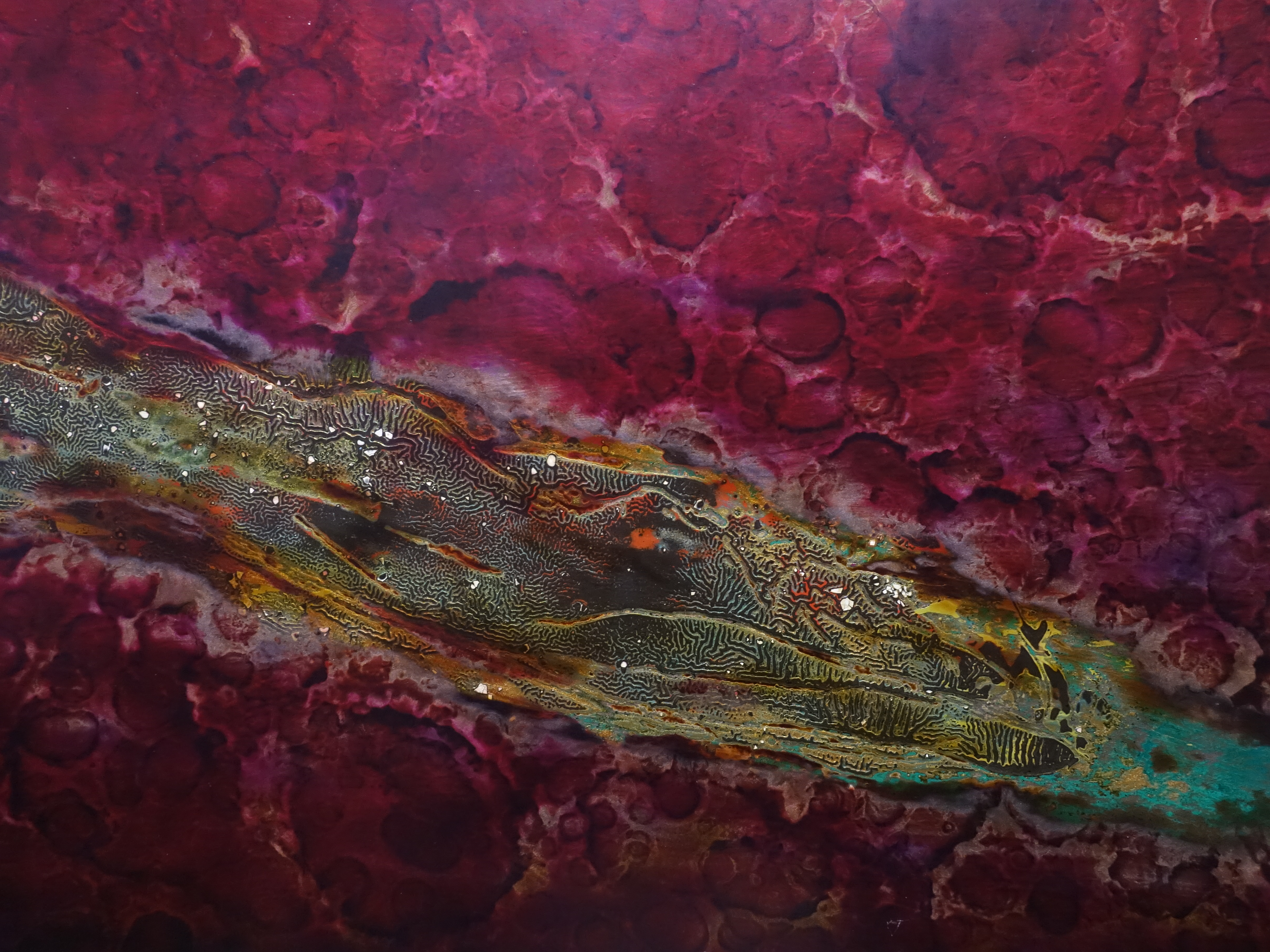 阮春綠，《塵18》細節，60 x 120 cm，漆畫，2017。