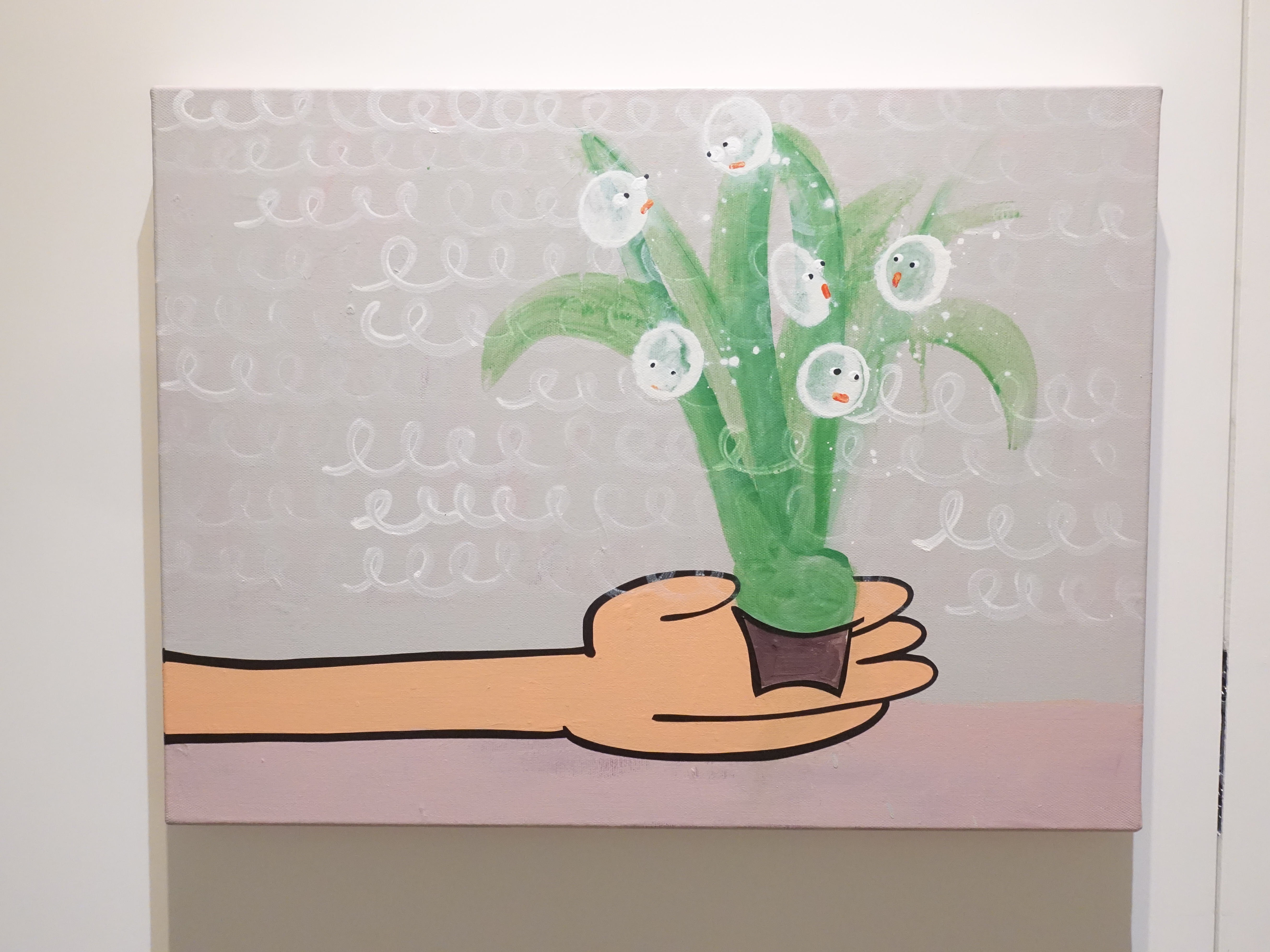 蕭筑方，《雞蛋花》，45 x 60 cm，壓克力顏料、畫布，2020。