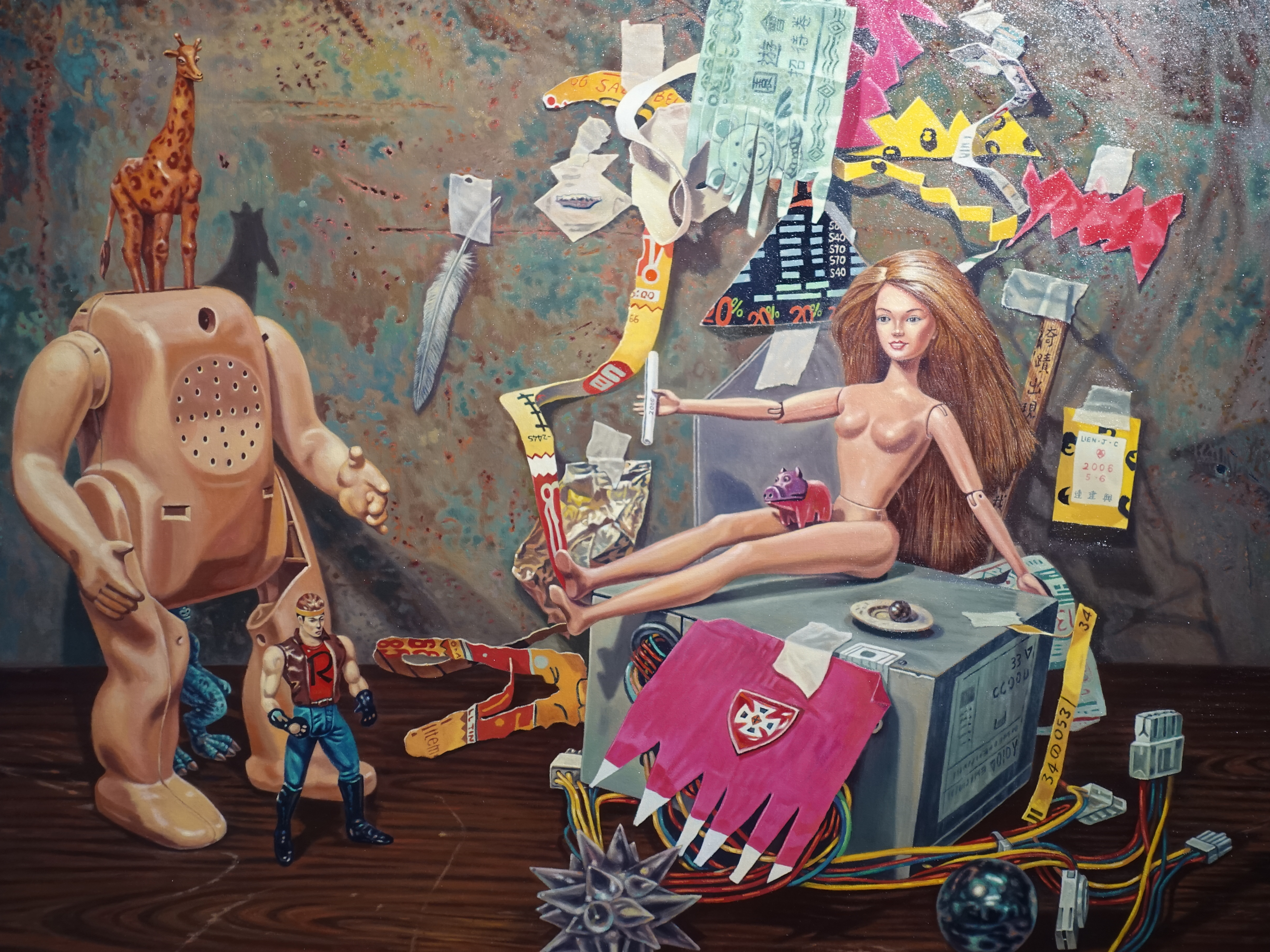 連建興，《金髮芭比的愛戀風雲》細節，130 x 89 cm，油彩、畫布，2006。