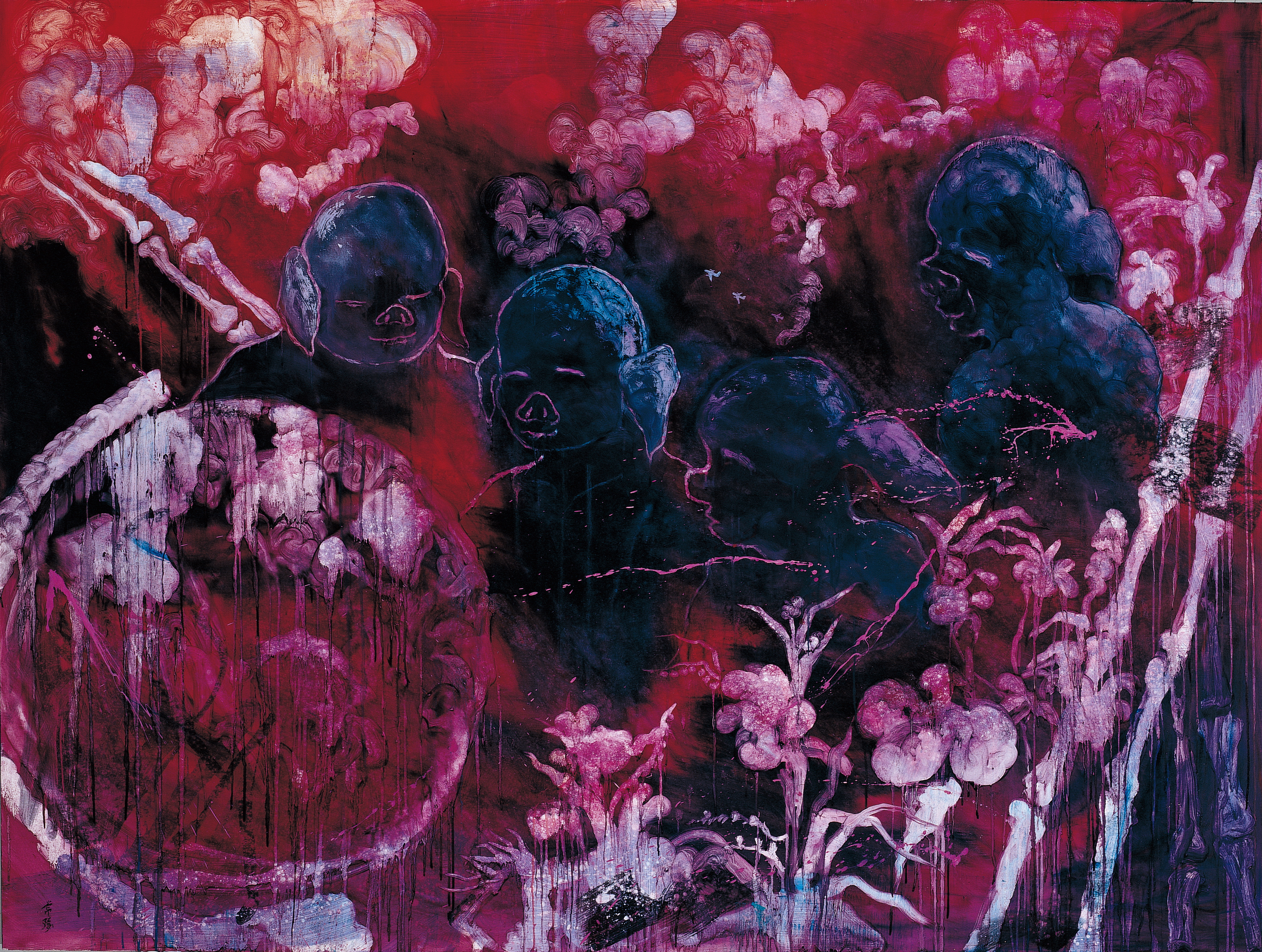 常陵 五花肉系列-肉都市-豬鼻子也愛地球 2008 油彩194x259cm