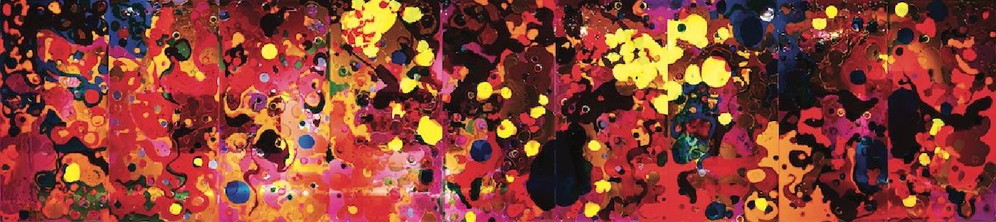 賴純純，〈浪開花〉， 2016年，複合媒材，240 x 1080 cm，九聯畫