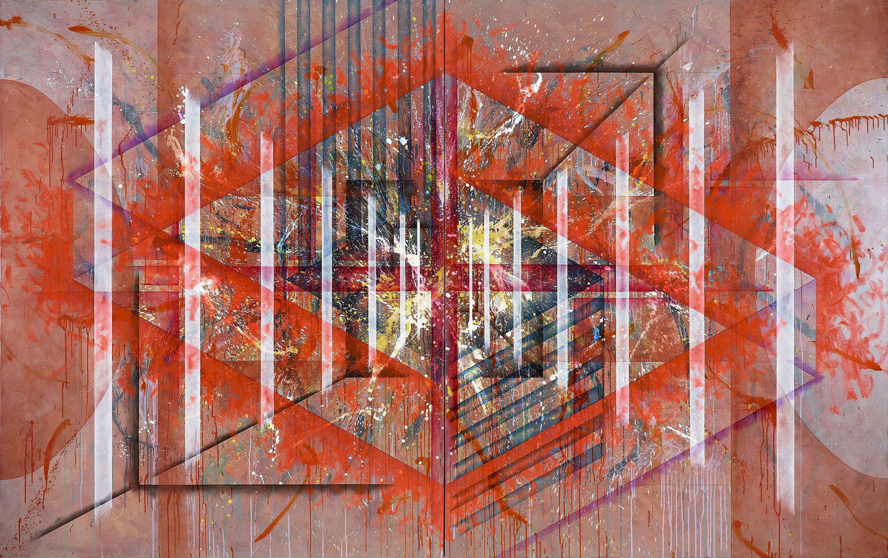 楊仁明 構成 2011 壓克力 油彩 227x364cm (雙聯幅,單幅227x182cm)