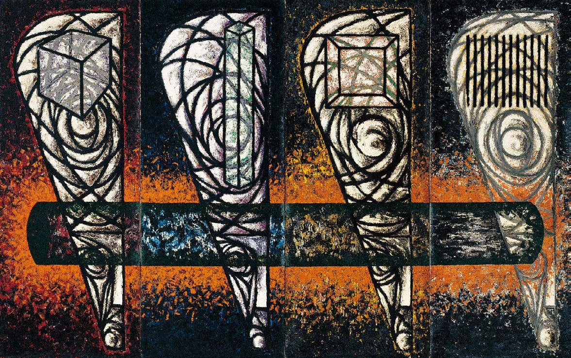 知識份子 - 各有觀點(四聯幅) 1992 油彩 320x200cm