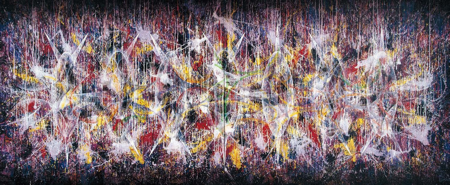 楊仁明 不安定的連結 - 推敲的聯結（双聯幅） 2002 壓克力．油彩  454x182c