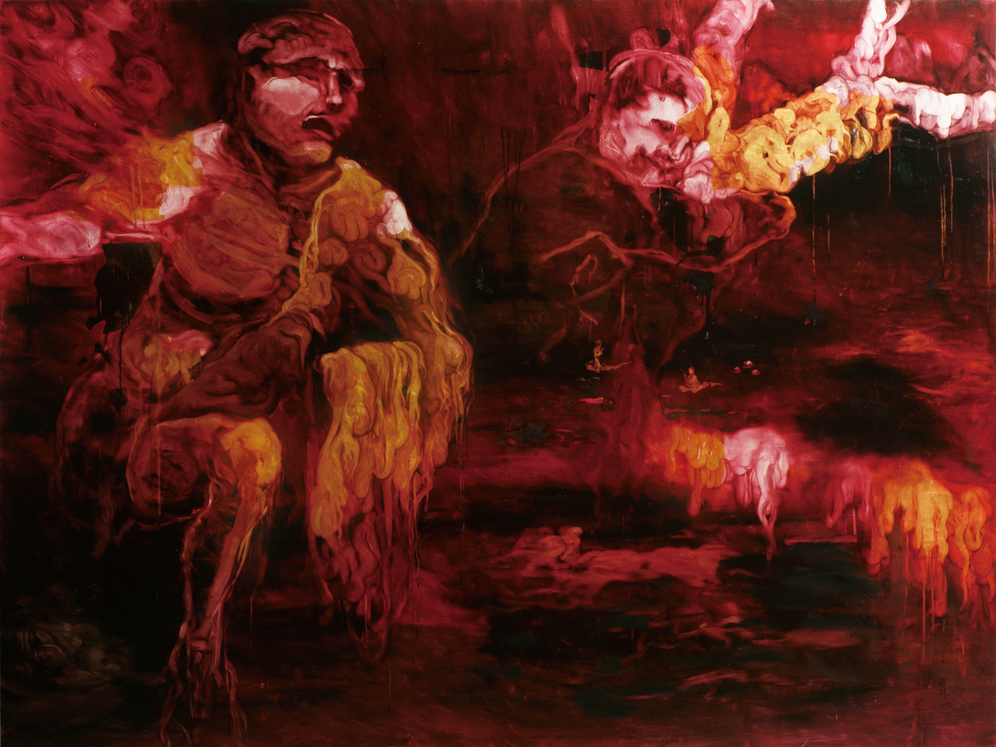 常陵 五花肉系列-肉宗教-金身佛的脫胎換骨 2010 油彩 194x259cm