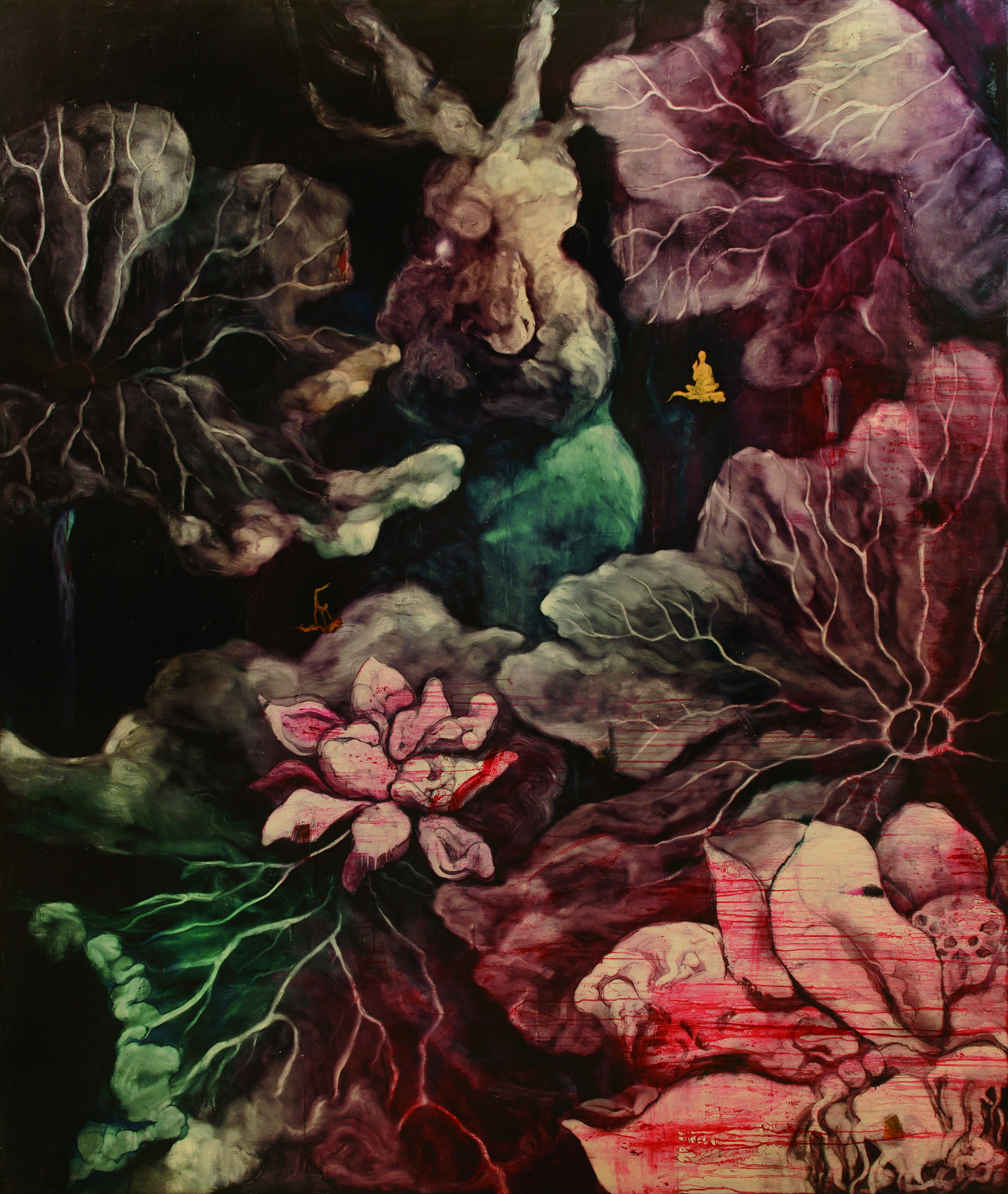 常陵 五花肉系列-肉宗教-兔兒神在花果山上 2009 油彩 227x191cm