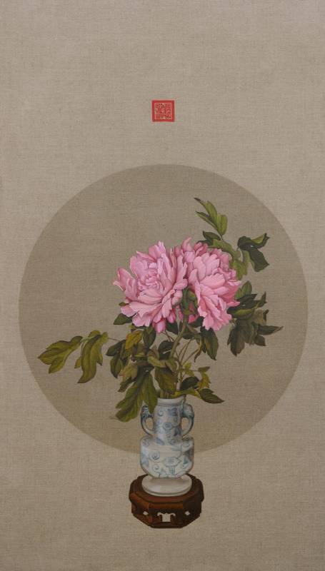 盧昉，《郎世寧的油彩實驗》油彩畫布，105 x 60 cm，2018。（圖／多納藝術提供）