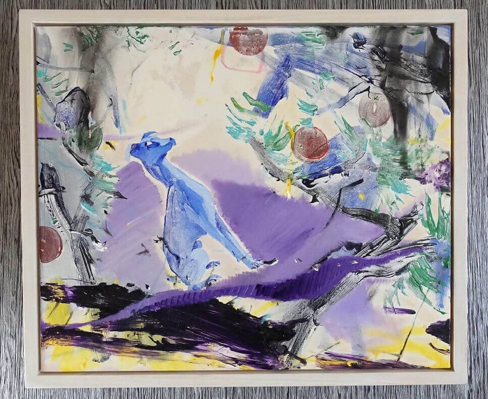 蔡宜儒，藍紫色風情，壓克力彩，2018年。圖/非池中藝術網攝