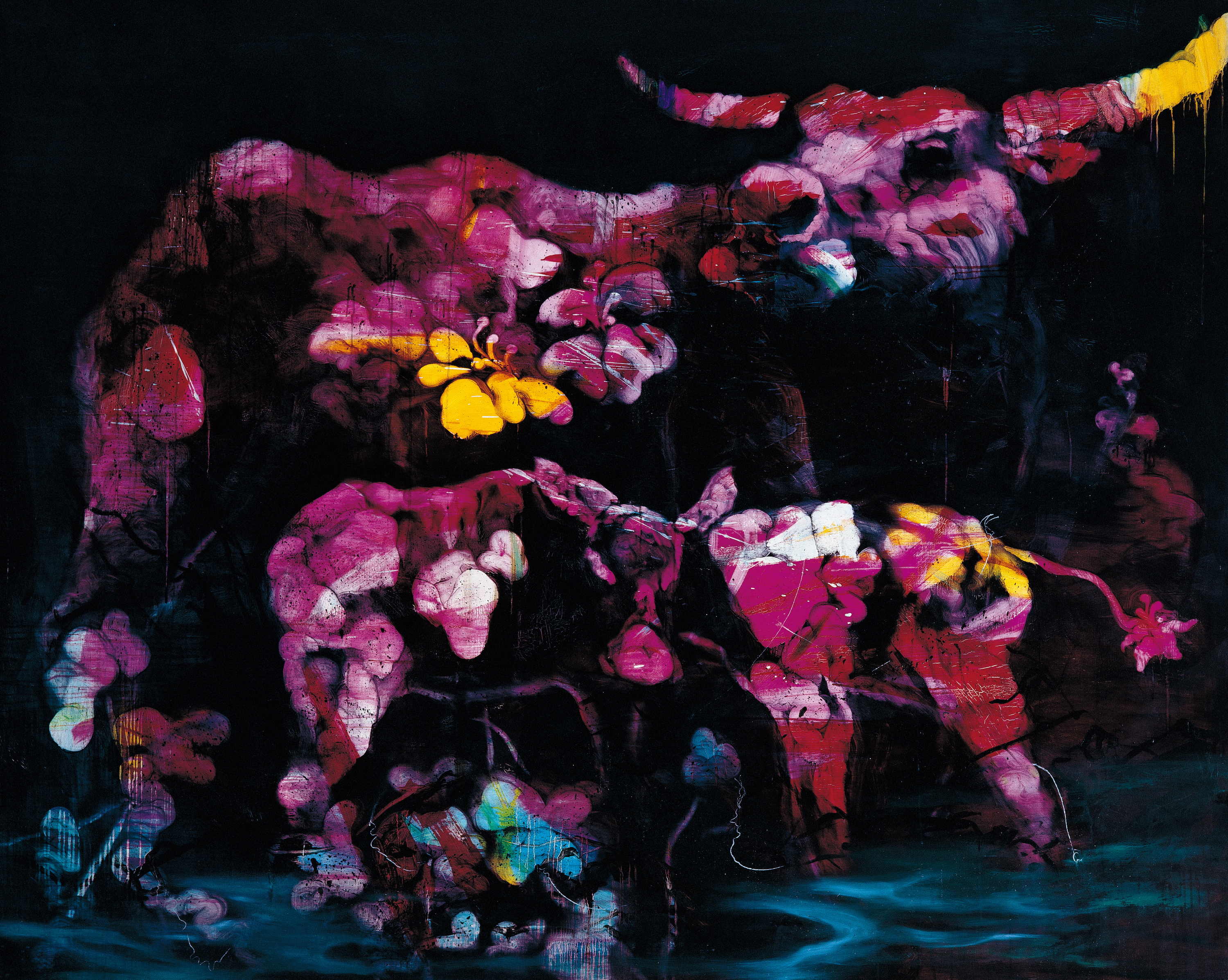 常陵 五花肉系列-肉花鳥-台灣水牛圖 2007 油彩 182x227cm