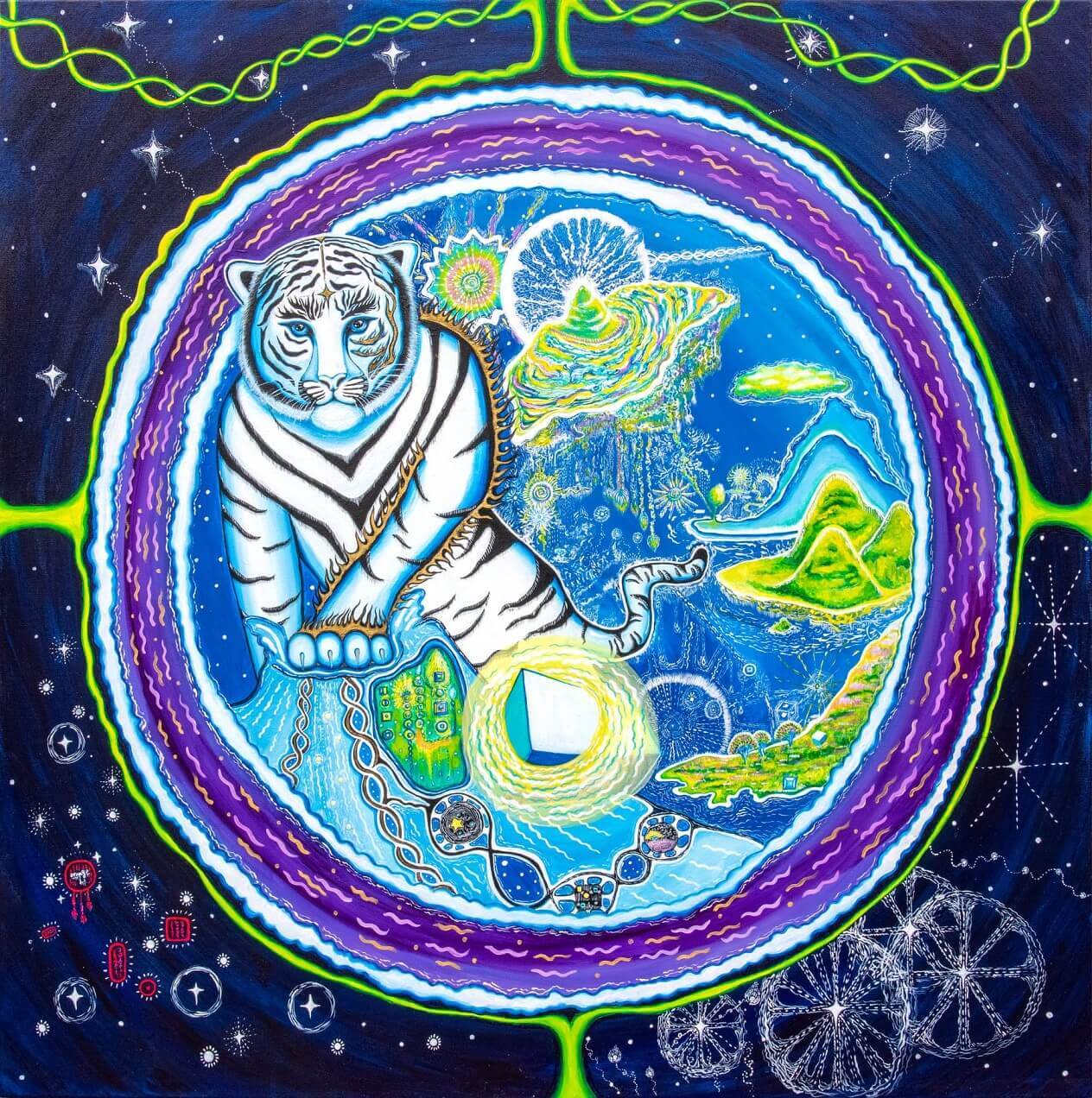 黎橘（ORANGE LI），白虎（The White Tiger），48” x 48”，acrylic on canvas，2020